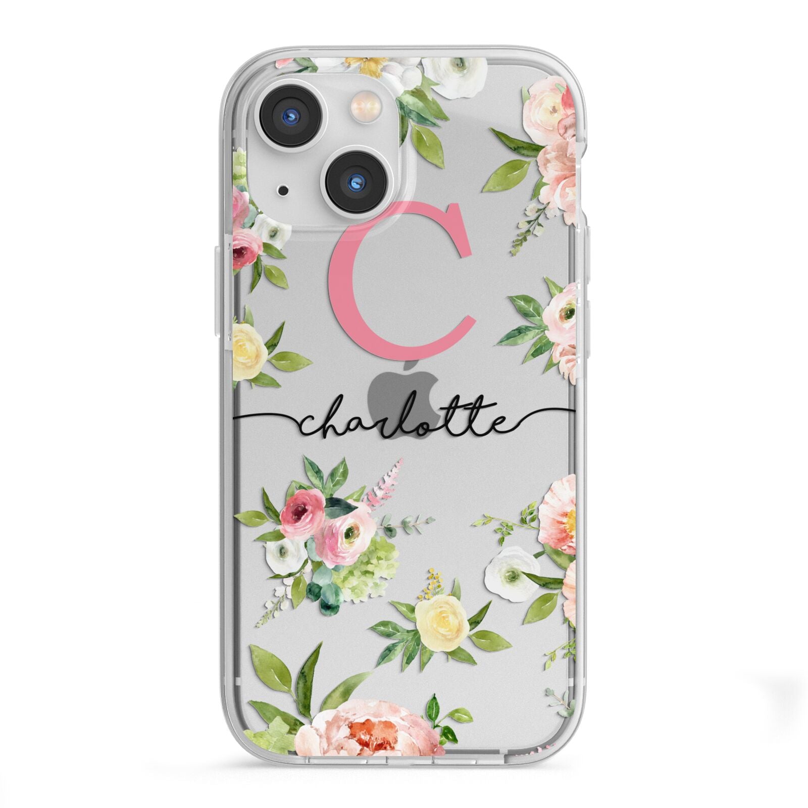 Personalised Floral iPhone 13 Mini TPU Impact Case with White Edges