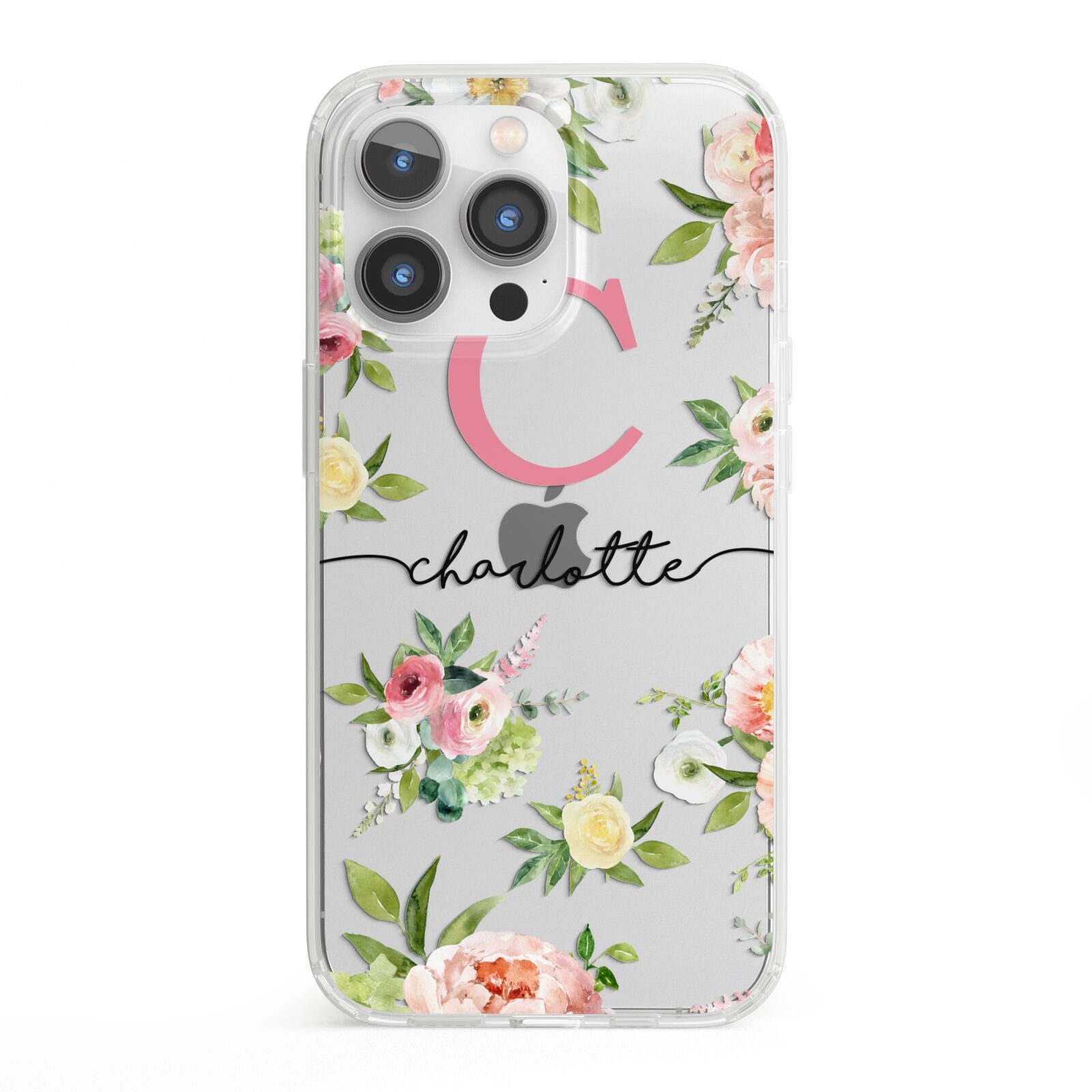 Personalised Floral iPhone 13 Pro Clear Bumper Case