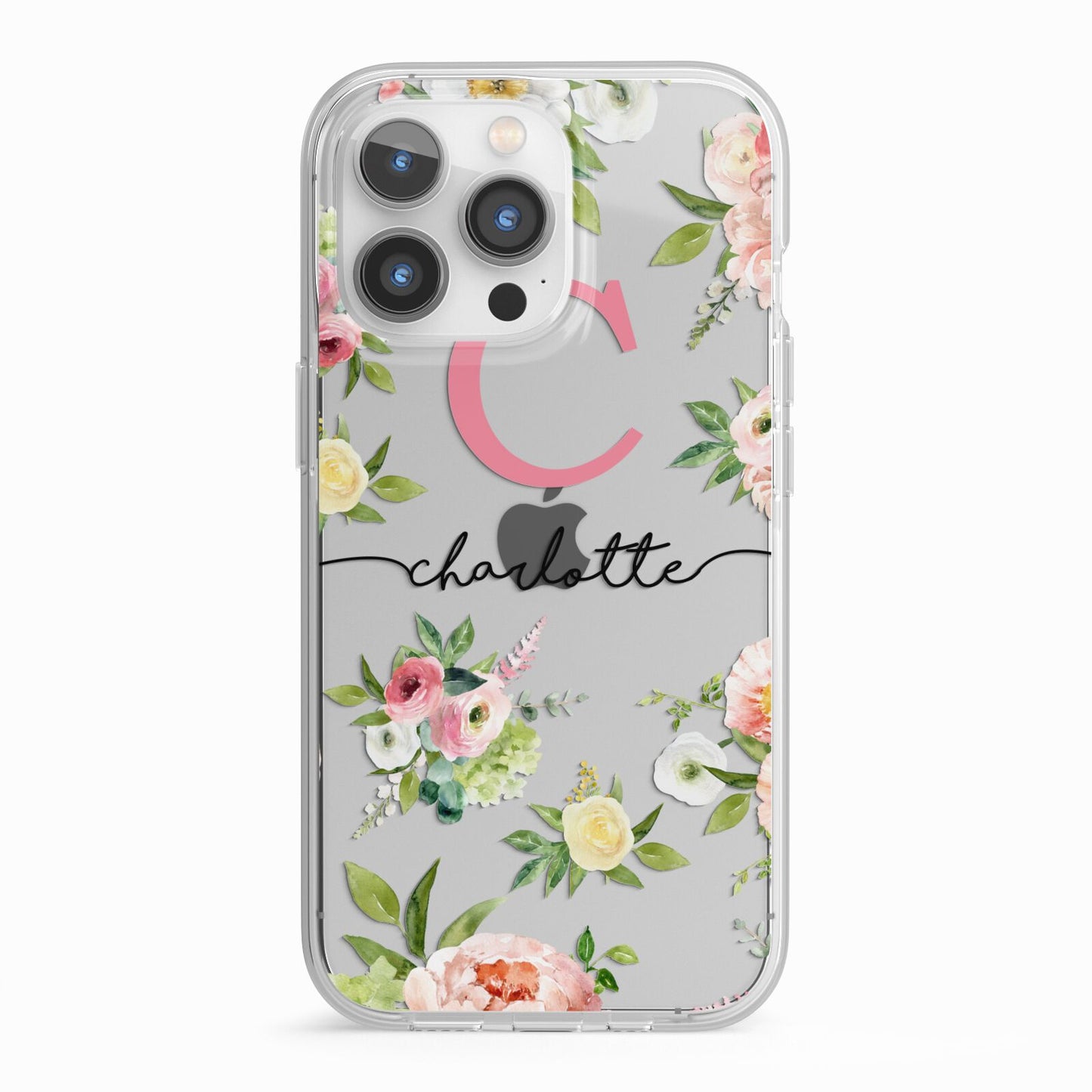 Personalised Floral iPhone 13 Pro TPU Impact Case with White Edges
