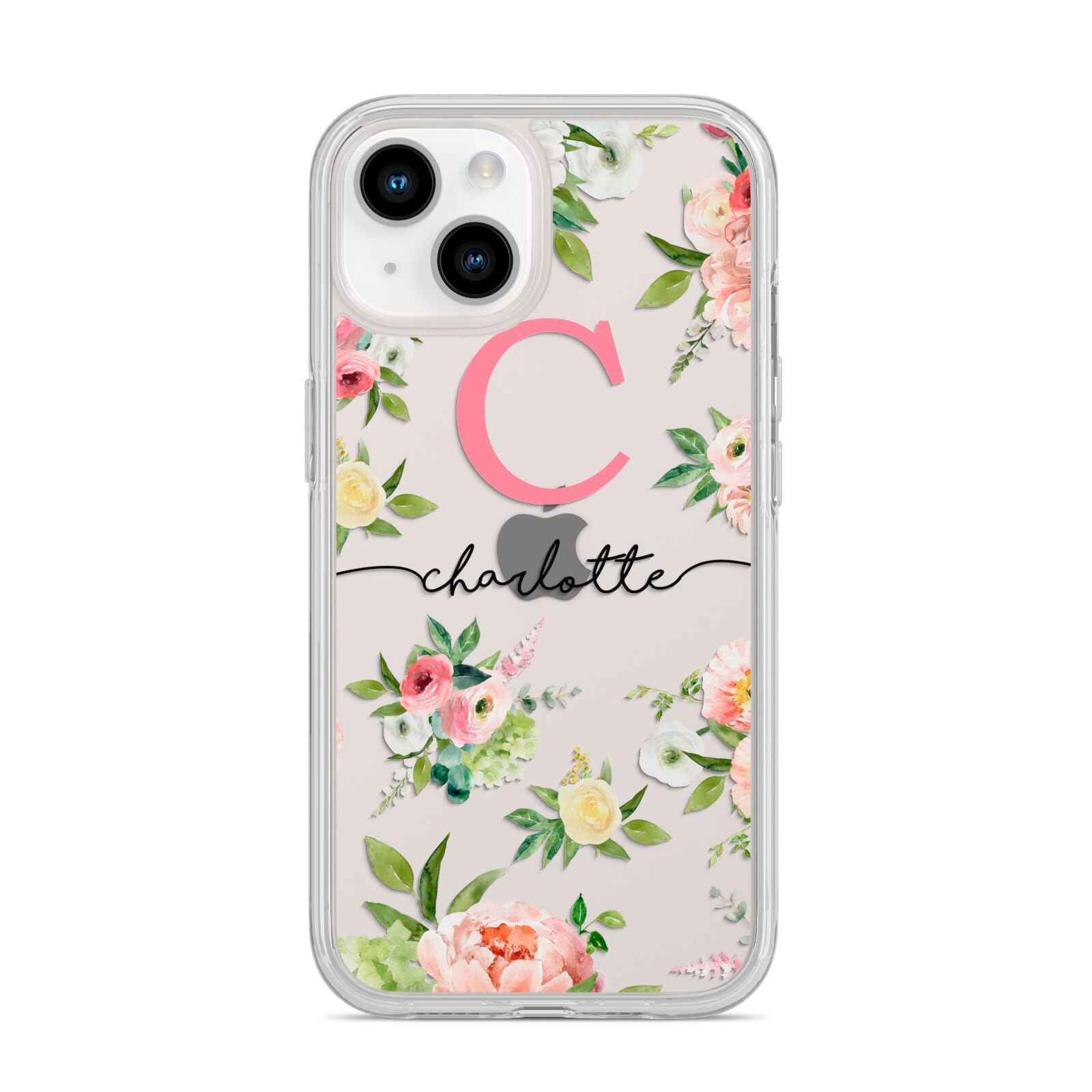 Personalised Floral iPhone 14 Clear Tough Case Starlight