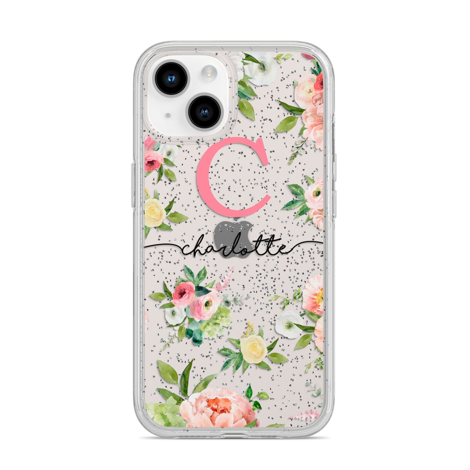 Personalised Floral iPhone 14 Glitter Tough Case Starlight