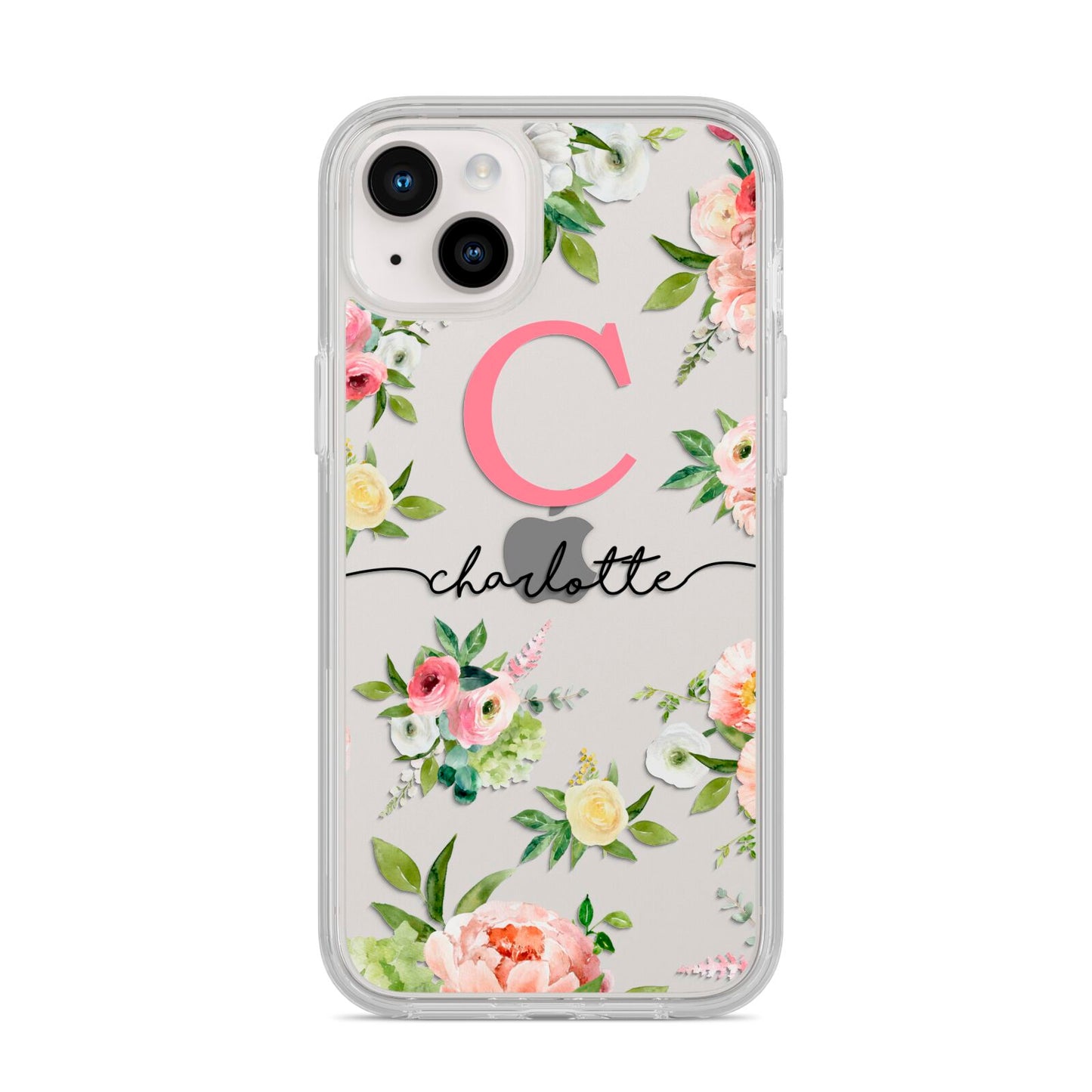 Personalised Floral iPhone 14 Plus Clear Tough Case Starlight
