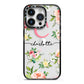 Personalised Floral iPhone 14 Pro Black Impact Case on Silver phone