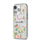 Personalised Floral iPhone 14 Pro Glitter Tough Case Silver Angled Image