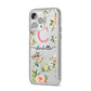 Personalised Floral iPhone 14 Pro Max Clear Tough Case Silver Angled Image