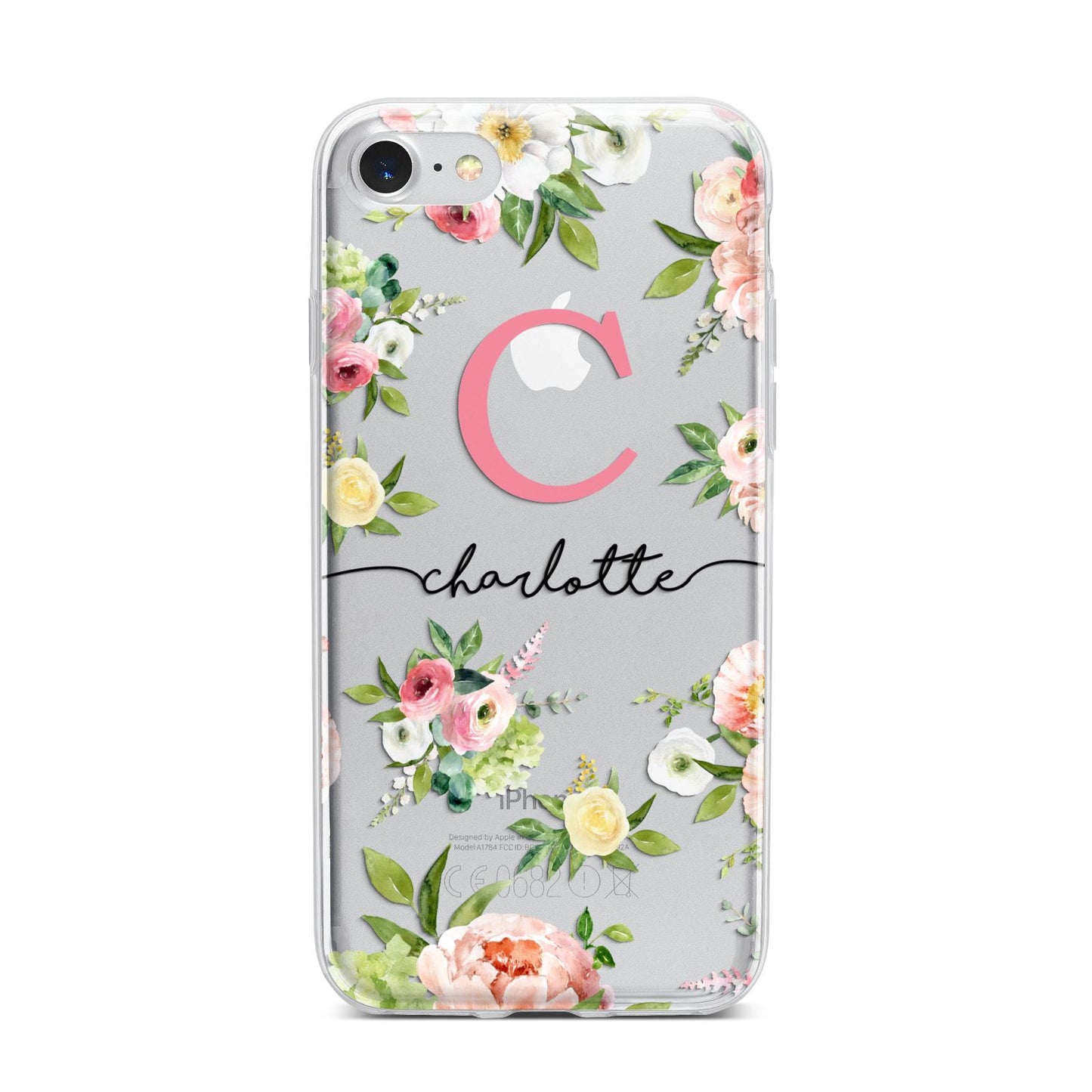 Personalised Floral iPhone 7 Bumper Case on Silver iPhone