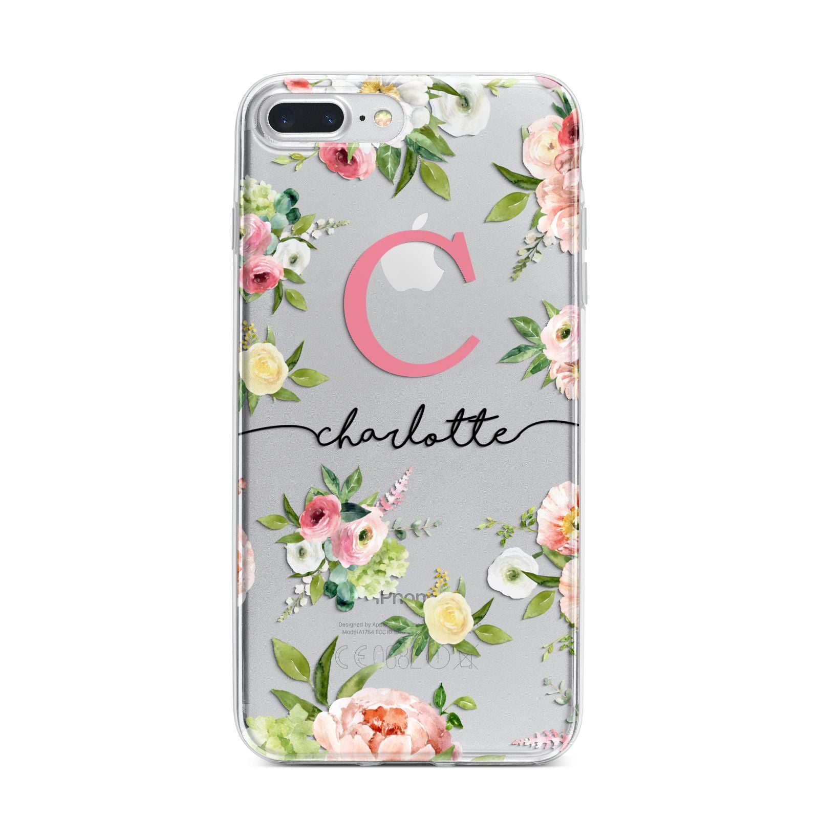 Personalised Floral iPhone 7 Plus Bumper Case on Silver iPhone