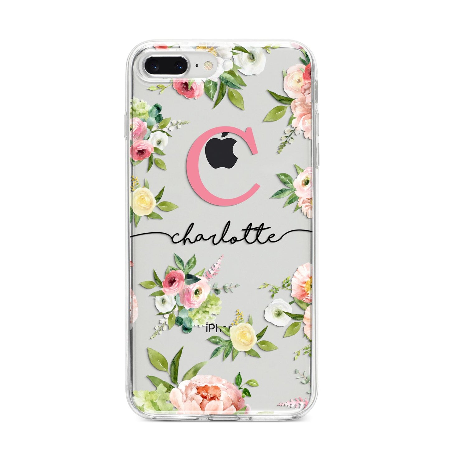 Personalised Floral iPhone 8 Plus Bumper Case on Silver iPhone
