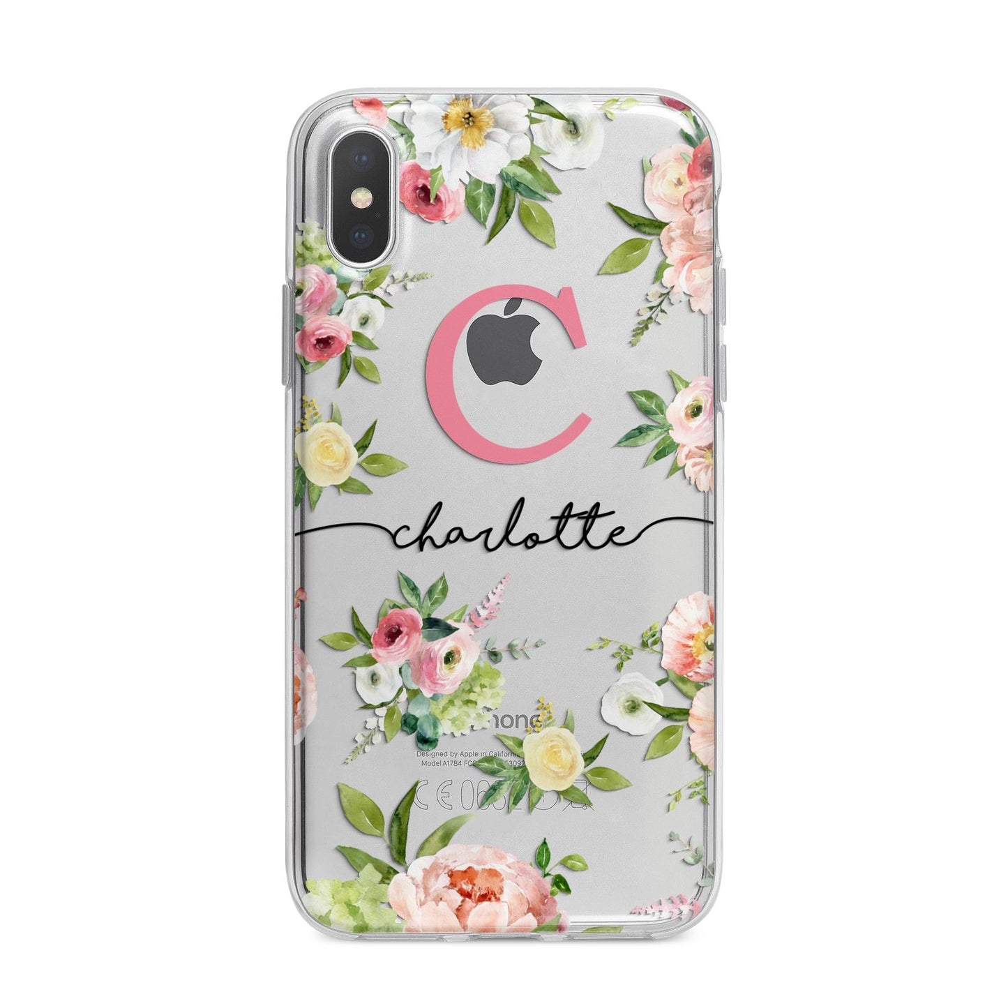 Personalised Floral iPhone X Bumper Case on Silver iPhone Alternative Image 1