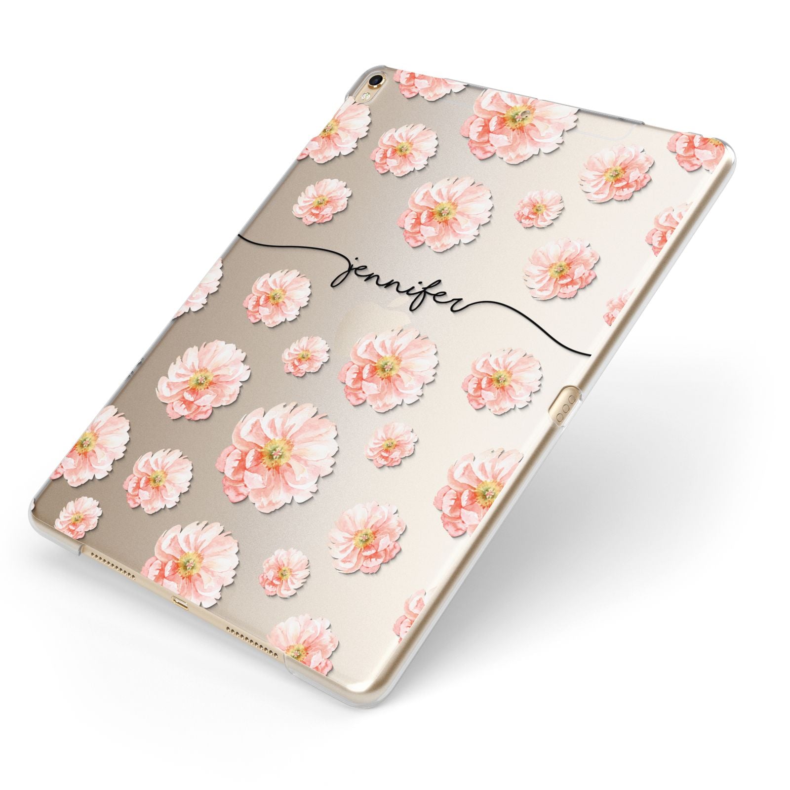 Personalised Flower Name Apple iPad Case on Gold iPad Side View
