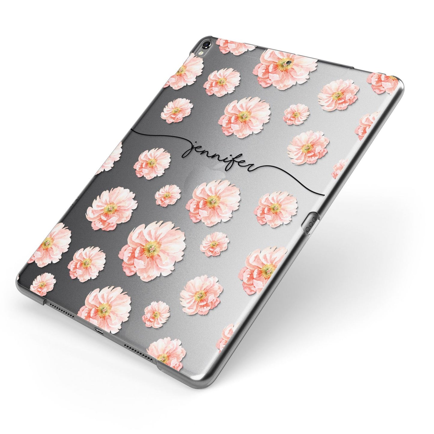 Personalised Flower Name Apple iPad Case on Grey iPad Side View