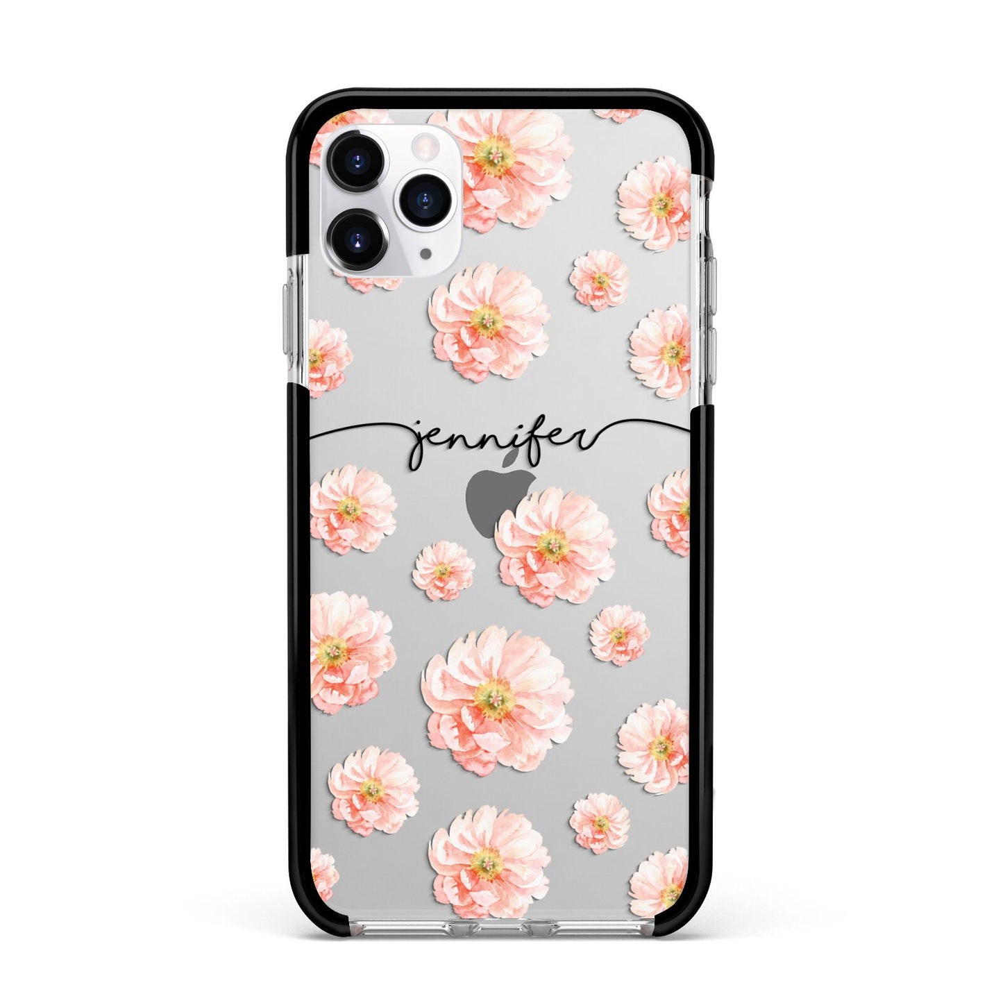 Personalised Flower Name Apple iPhone 11 Pro Max in Silver with Black Impact Case