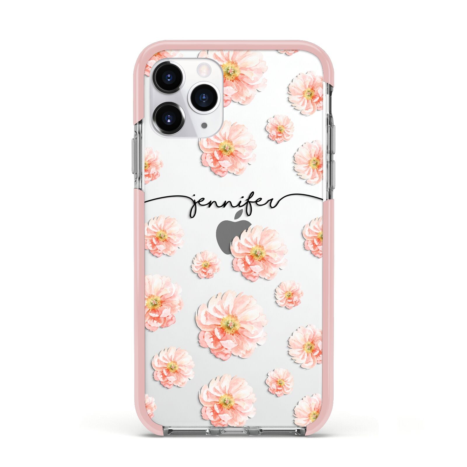 Personalised Flower Name Apple iPhone 11 Pro in Silver with Pink Impact Case