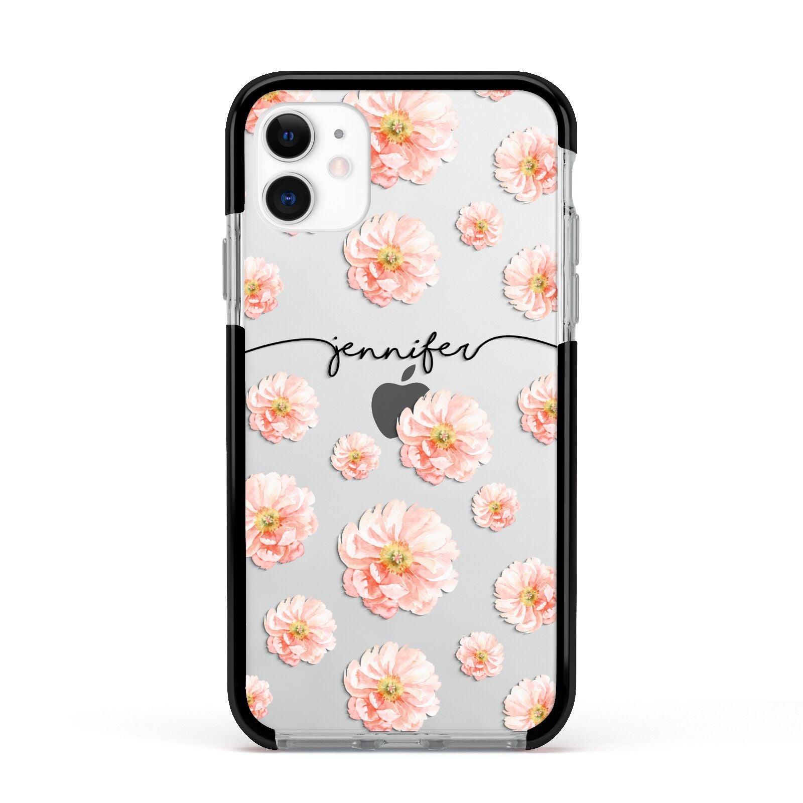 Personalised Flower Name Apple iPhone 11 in White with Black Impact Case