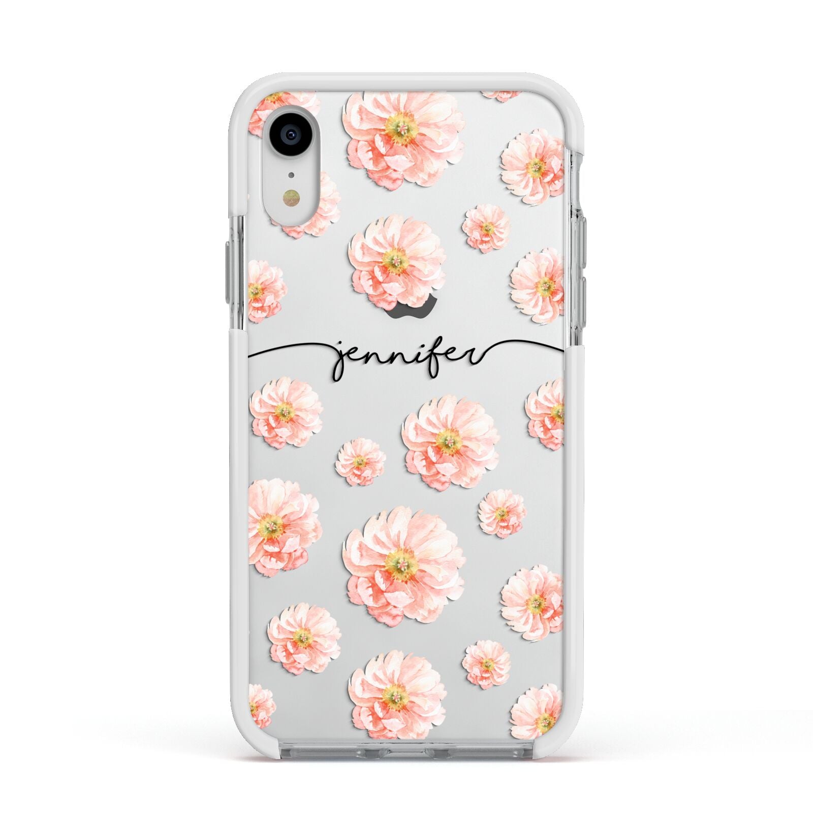 Personalised Flower Name Apple iPhone XR Impact Case White Edge on Silver Phone