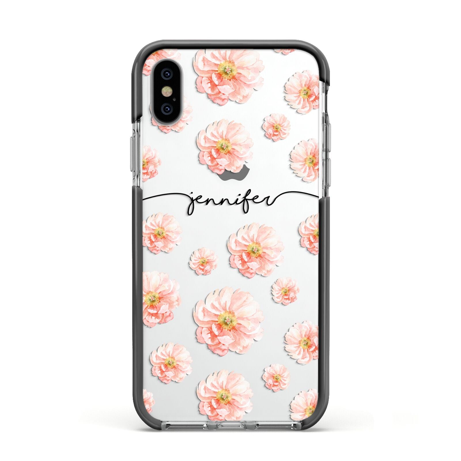 Personalised Flower Name Apple iPhone Xs Impact Case Black Edge on Silver Phone