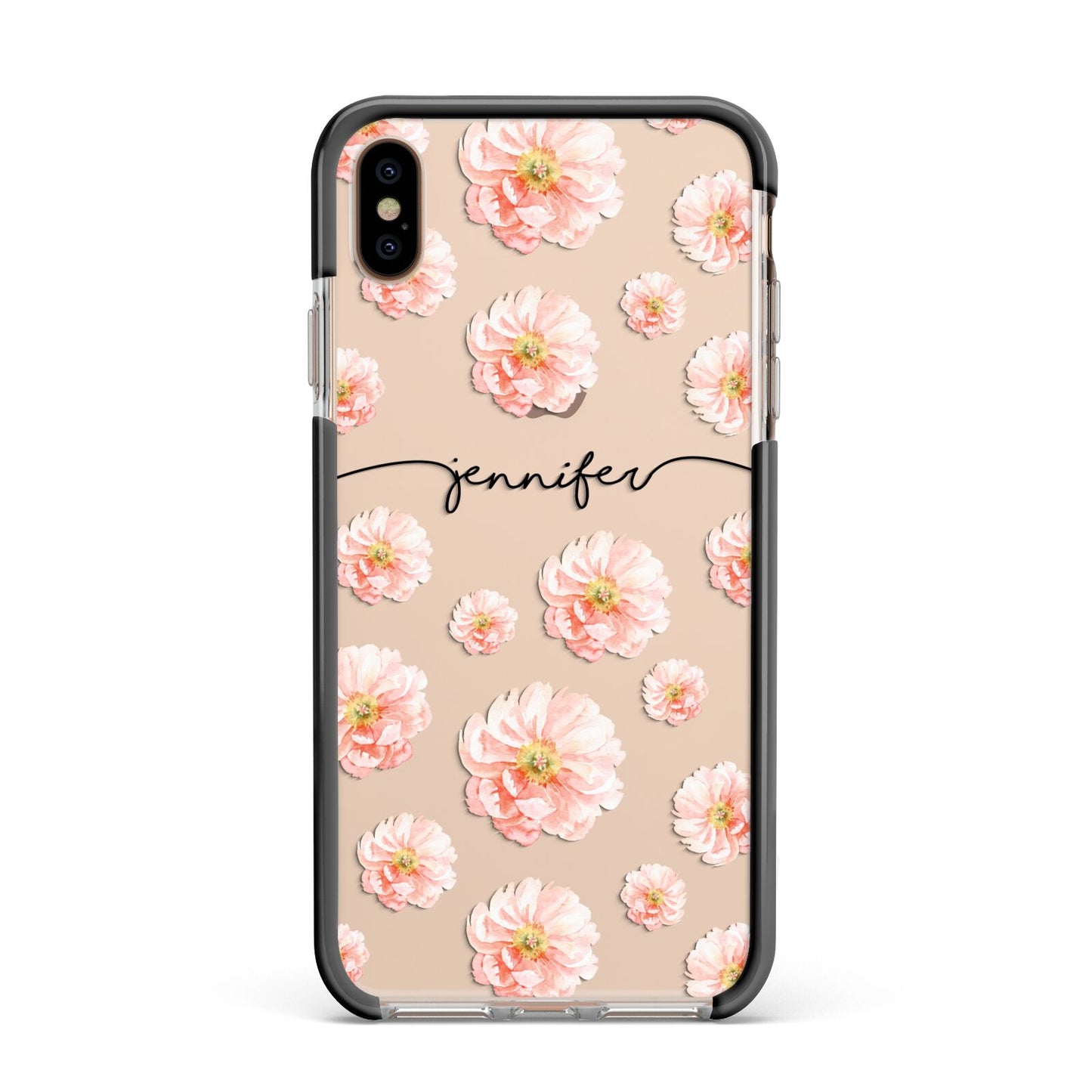 Personalised Flower Name Apple iPhone Xs Max Impact Case Black Edge on Gold Phone