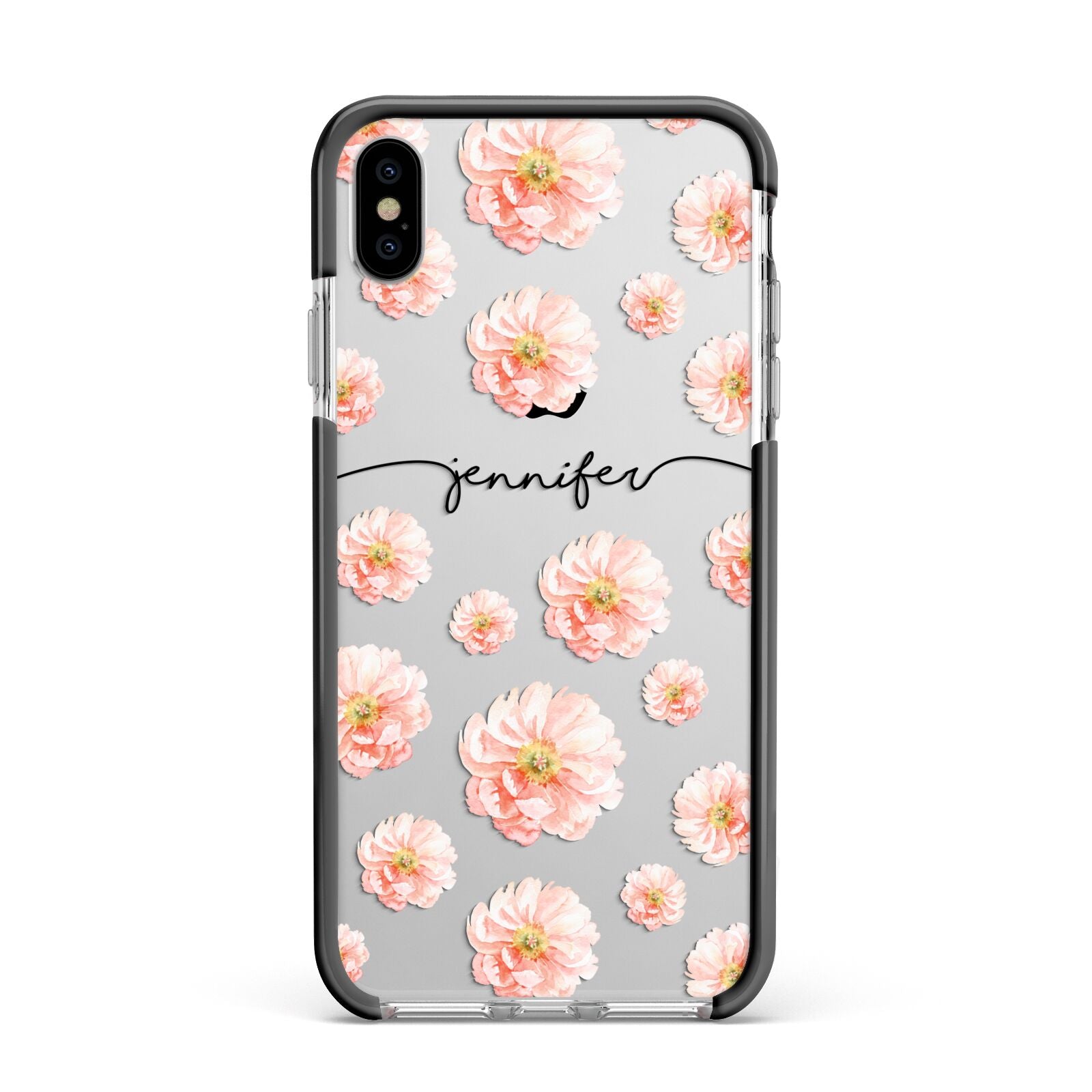 Personalised Flower Name Apple iPhone Xs Max Impact Case Black Edge on Silver Phone