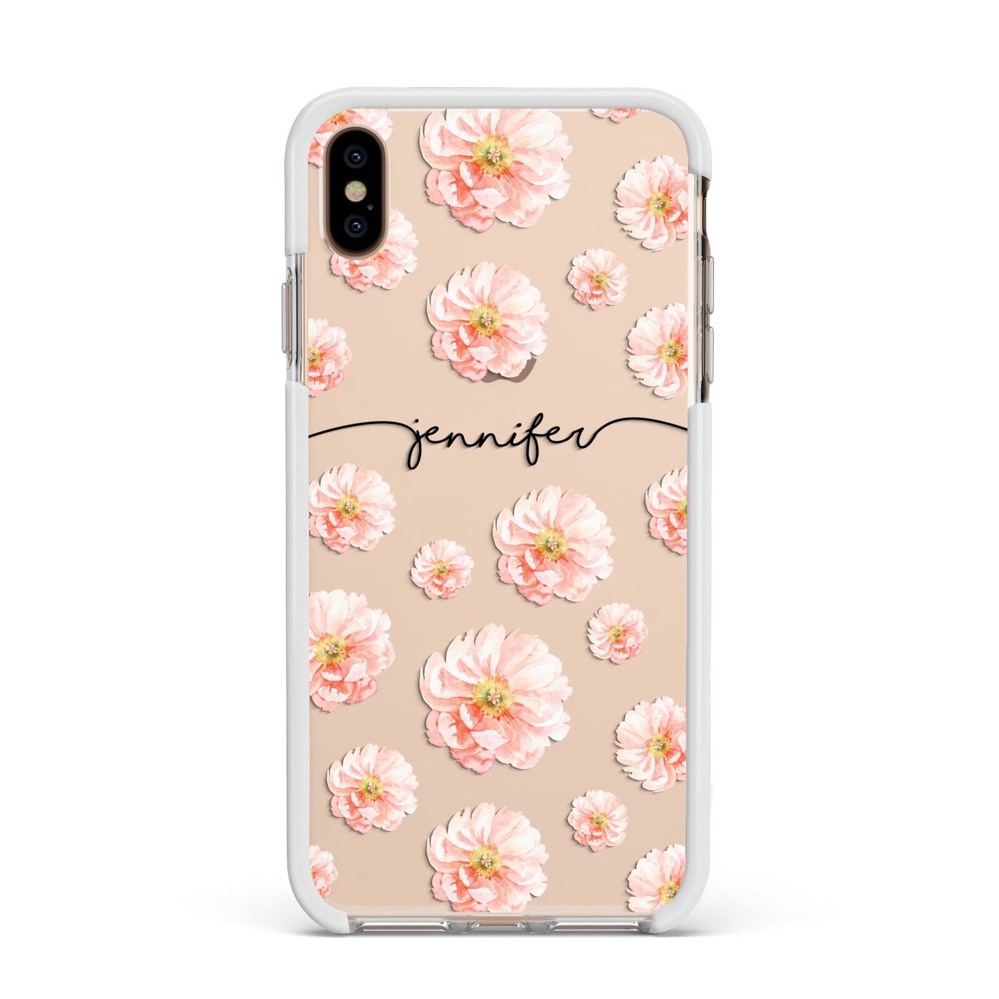 Personalised Flower Name Apple iPhone Xs Max Impact Case White Edge on Gold Phone