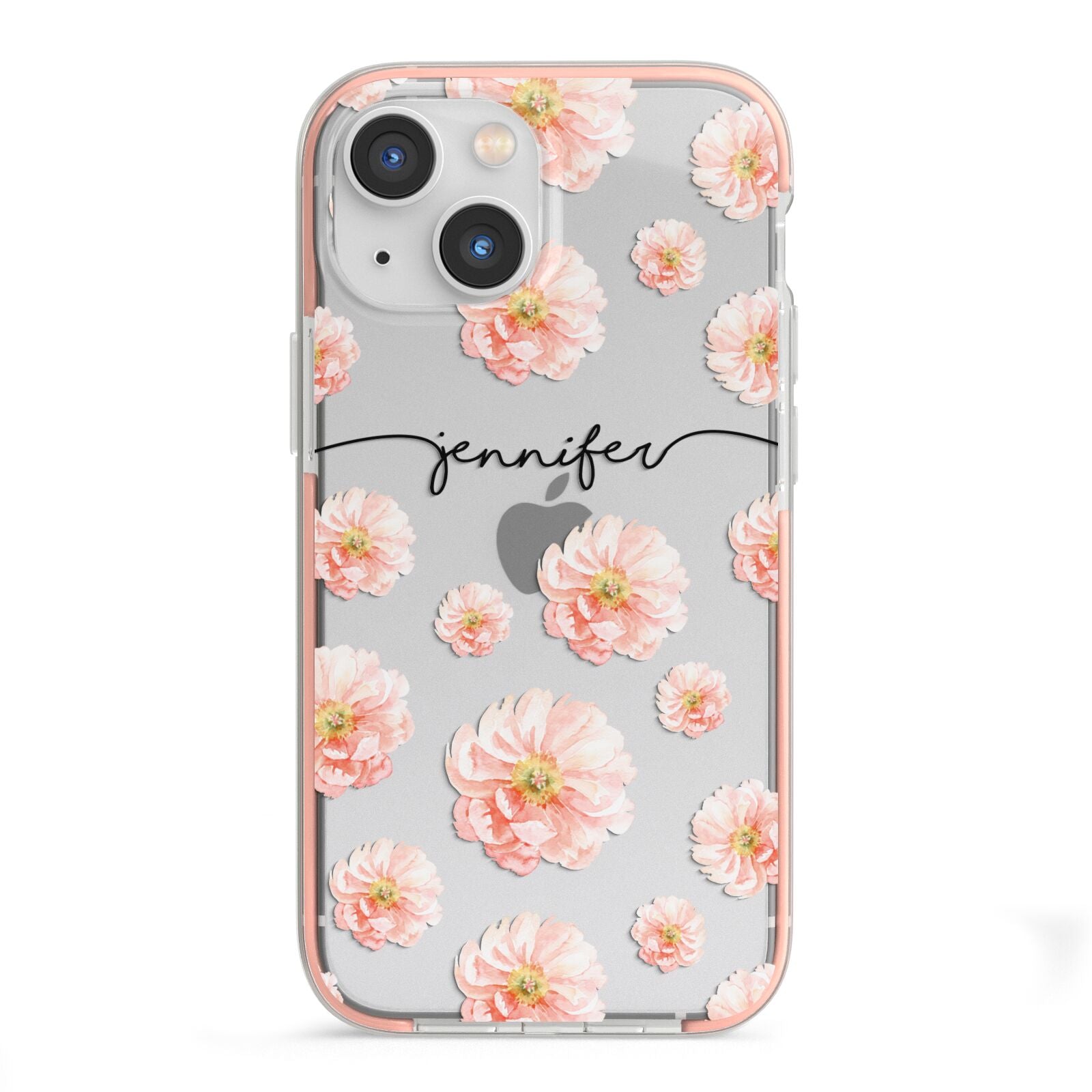 Personalised Flower Name iPhone 13 Mini TPU Impact Case with Pink Edges