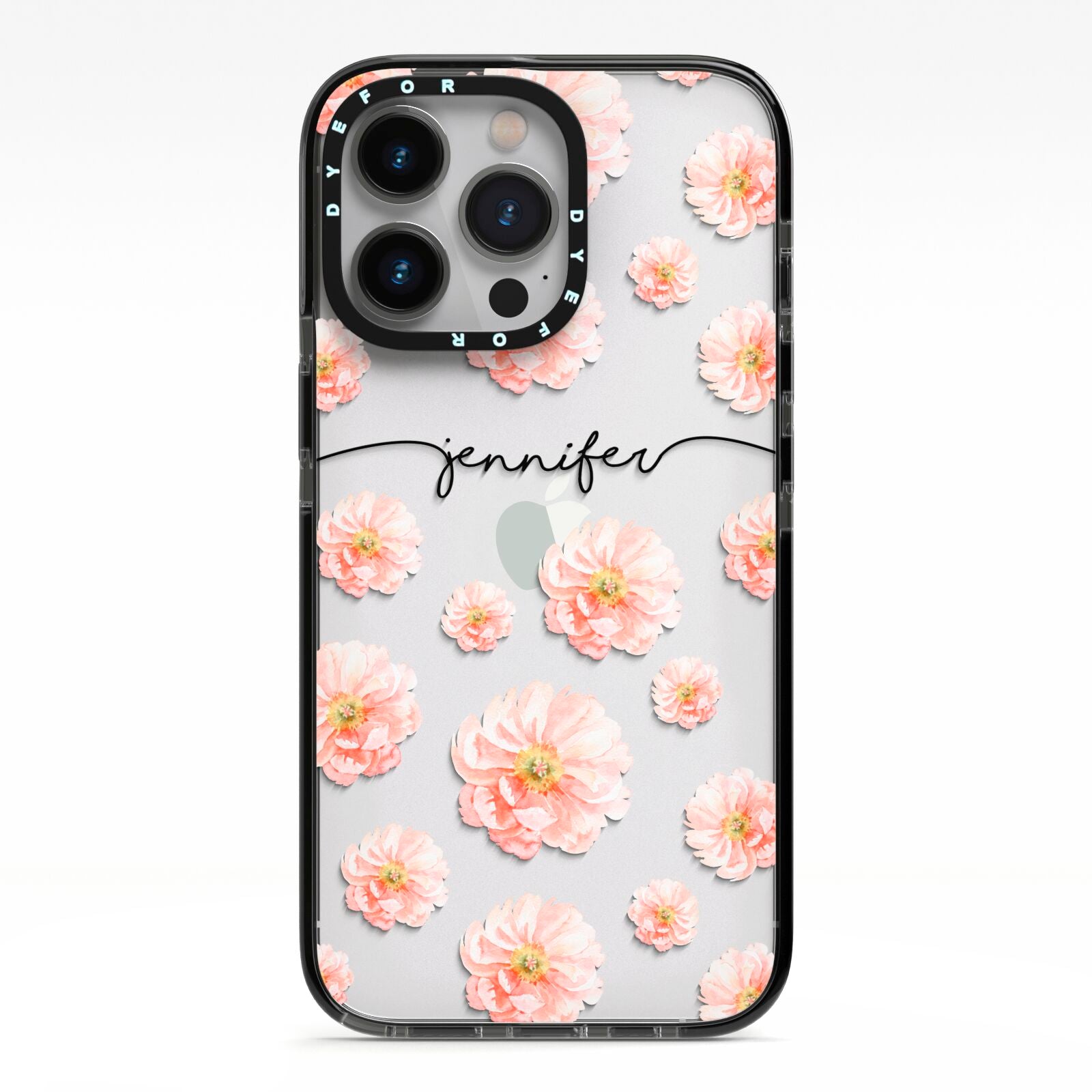 Personalised Flower Name iPhone 13 Pro Black Impact Case on Silver phone