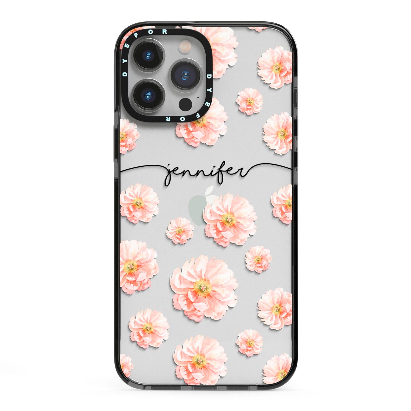 Personalised Flower Name iPhone 13 Pro Max Black Impact Case on Silver phone
