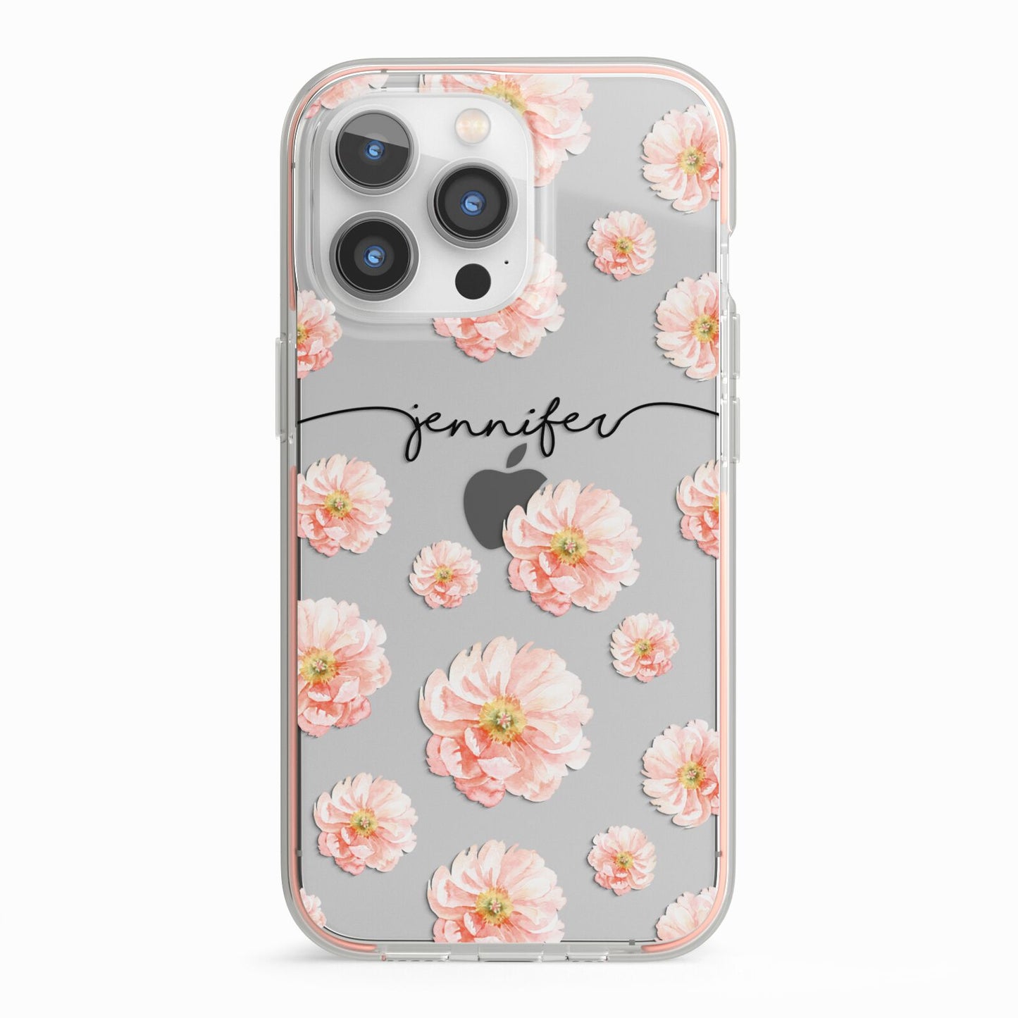 Personalised Flower Name iPhone 13 Pro TPU Impact Case with Pink Edges