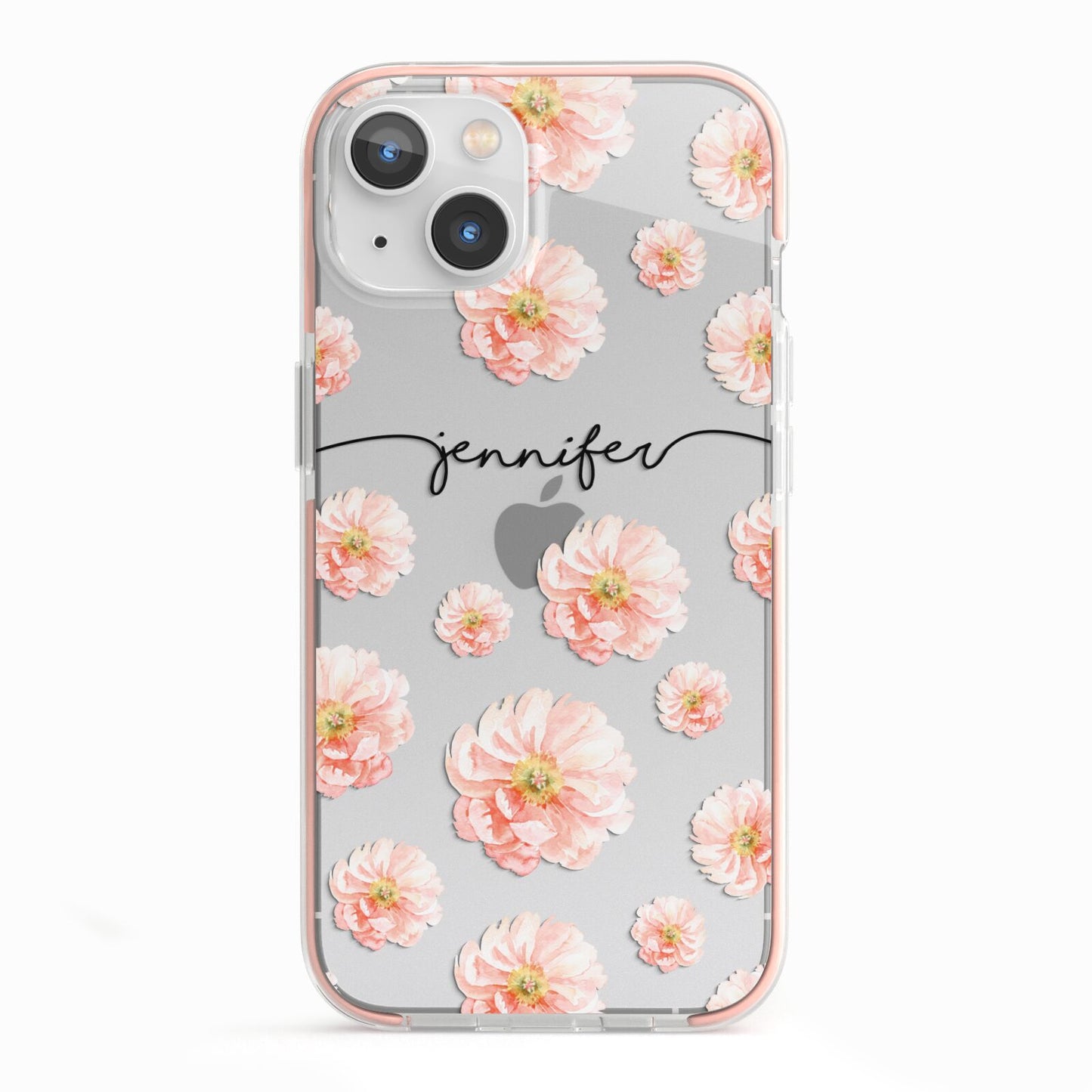 Personalised Flower Name iPhone 13 TPU Impact Case with Pink Edges