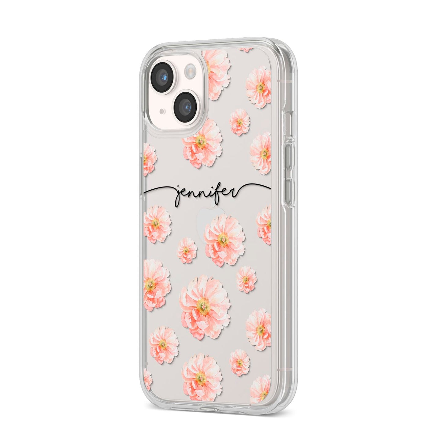 Personalised Flower Name iPhone 14 Clear Tough Case Starlight Angled Image