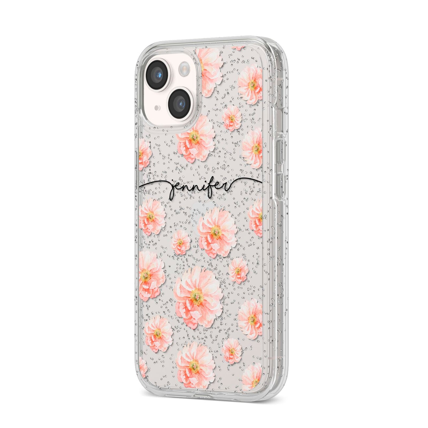 Personalised Flower Name iPhone 14 Glitter Tough Case Starlight Angled Image