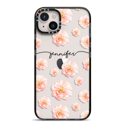 Personalised Flower Name iPhone 14 Plus Black Impact Case on Silver phone