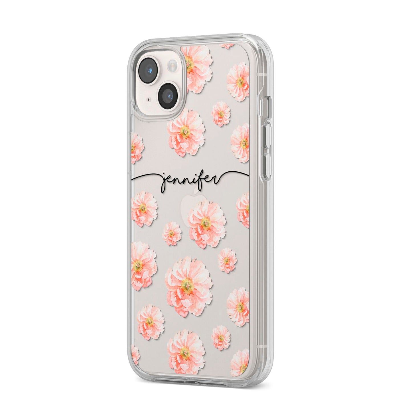 Personalised Flower Name iPhone 14 Plus Clear Tough Case Starlight Angled Image