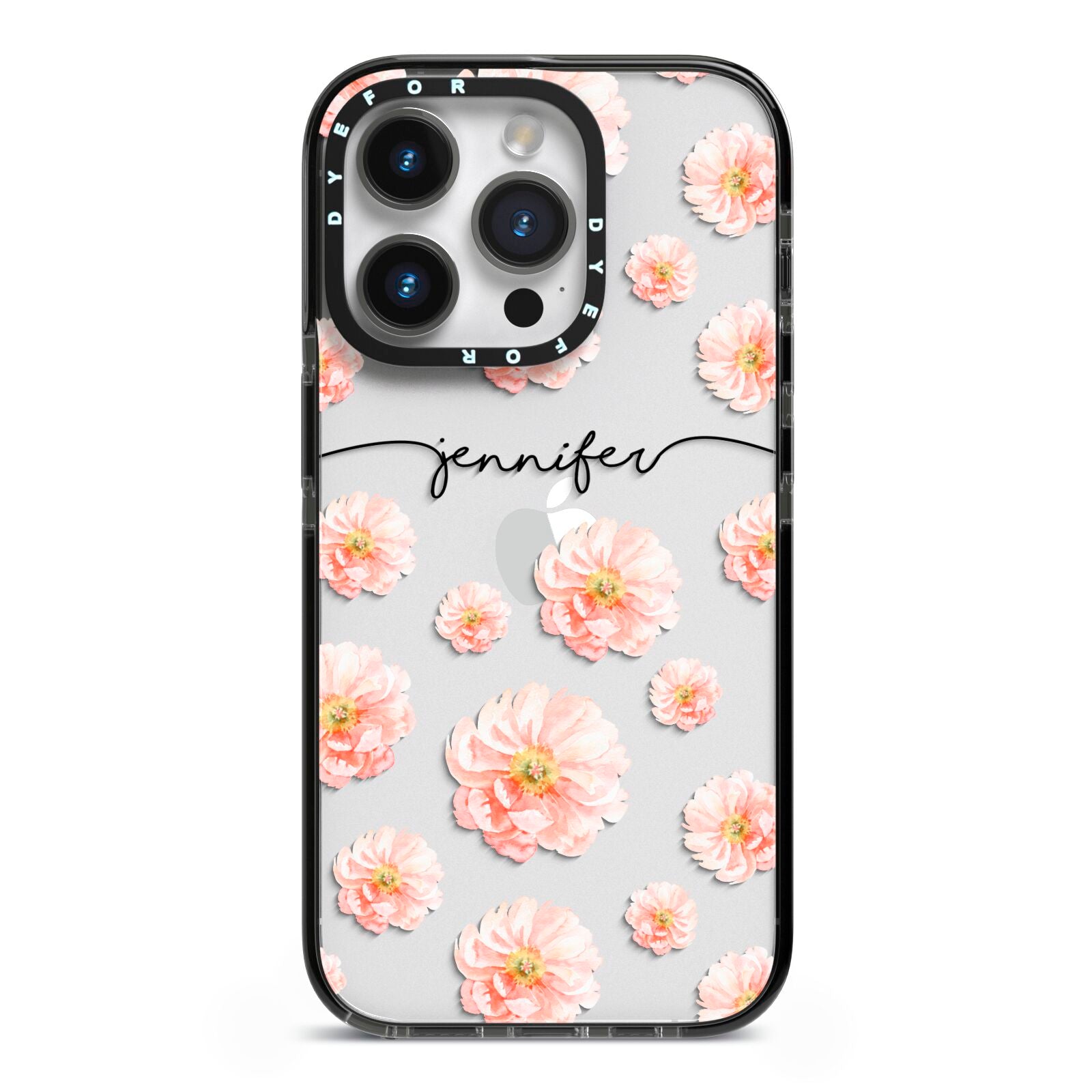Personalised Flower Name iPhone 14 Pro Black Impact Case on Silver phone