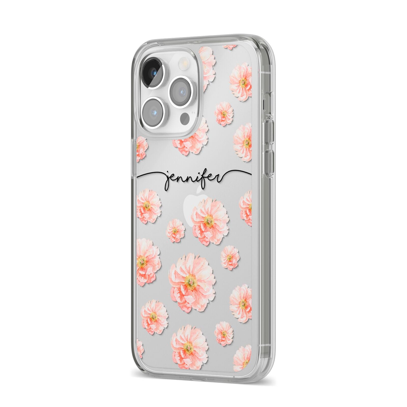 Personalised Flower Name iPhone 14 Pro Max Clear Tough Case Silver Angled Image