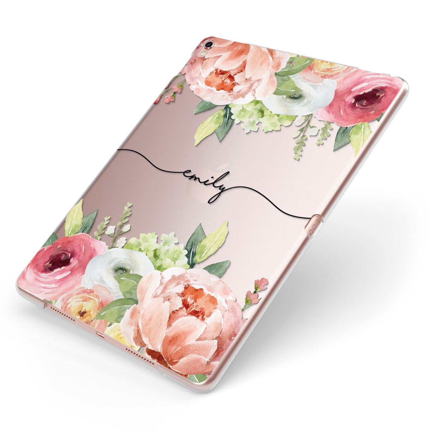 Personalised Flowers Apple iPad Case on Rose Gold iPad Side View