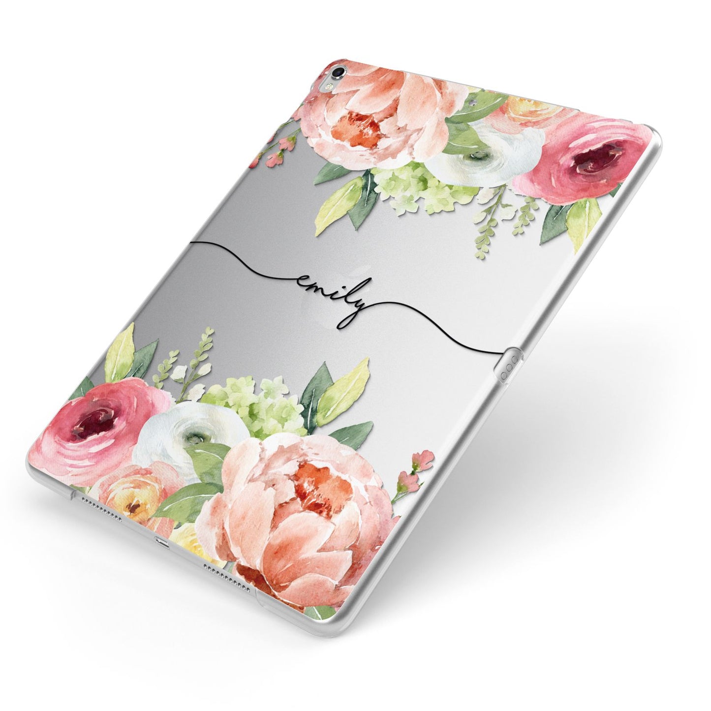 Personalised Flowers Apple iPad Case on Silver iPad Side View