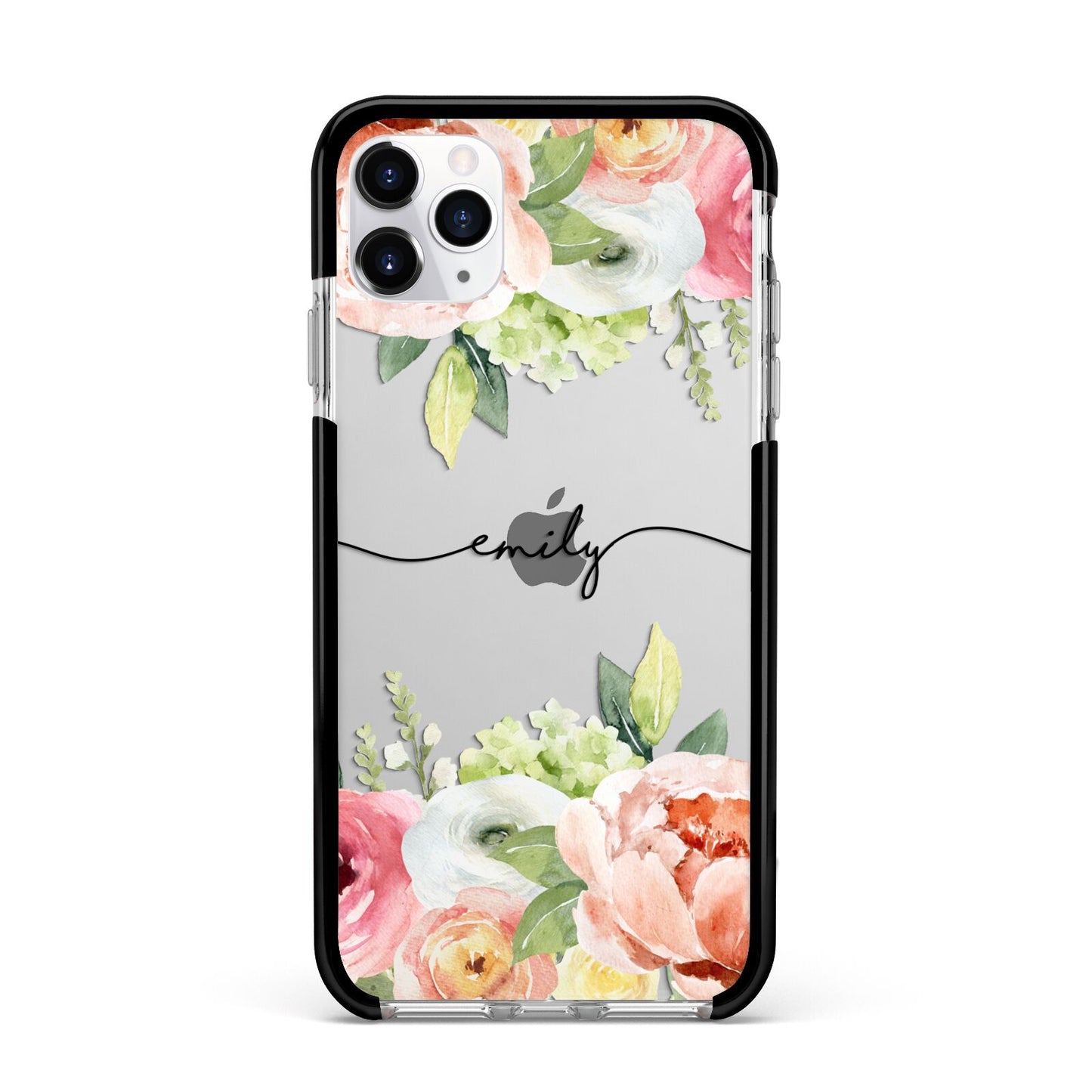 Personalised Flowers Apple iPhone 11 Pro Max in Silver with Black Impact Case