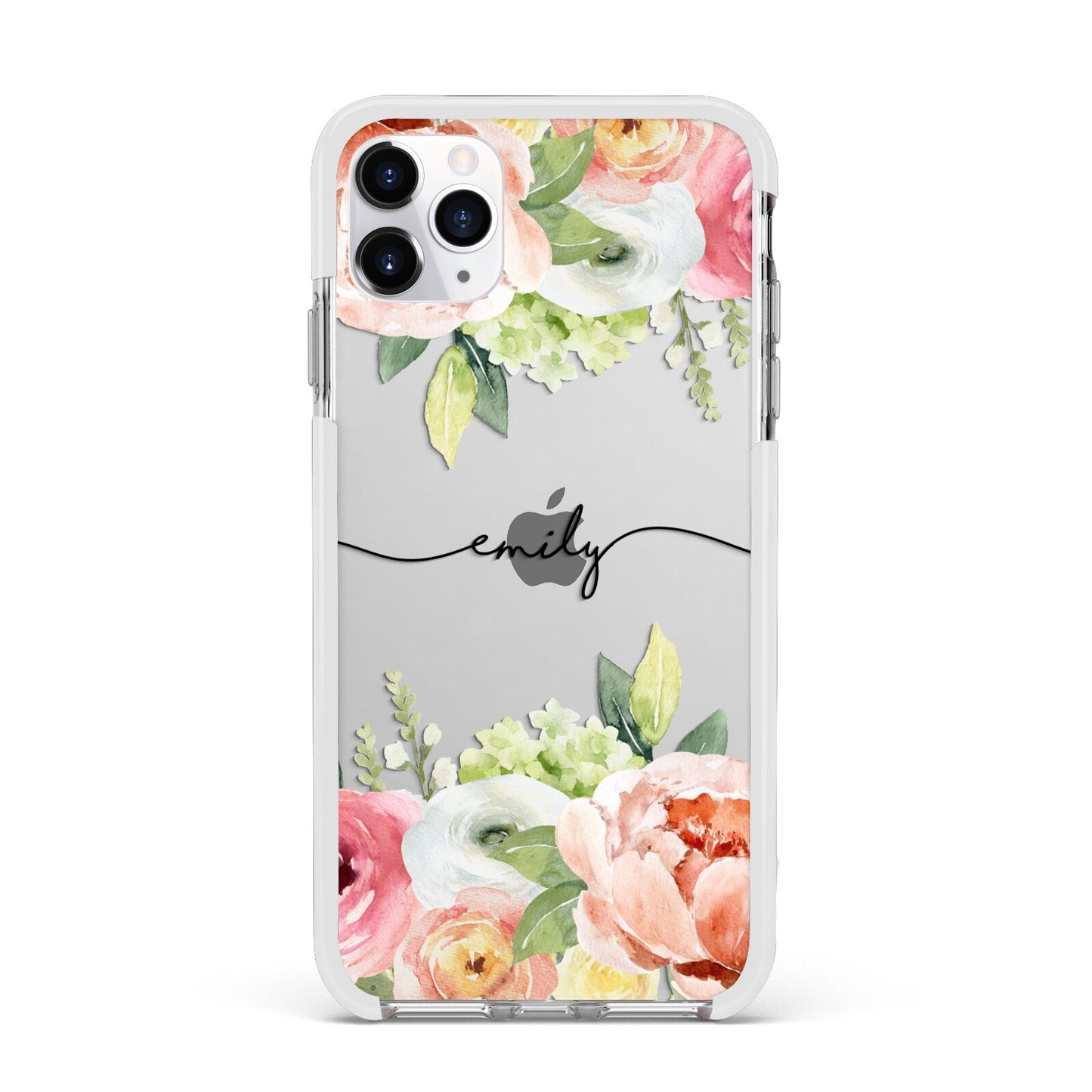 Personalised Flowers Apple iPhone 11 Pro Max in Silver with White Impact Case