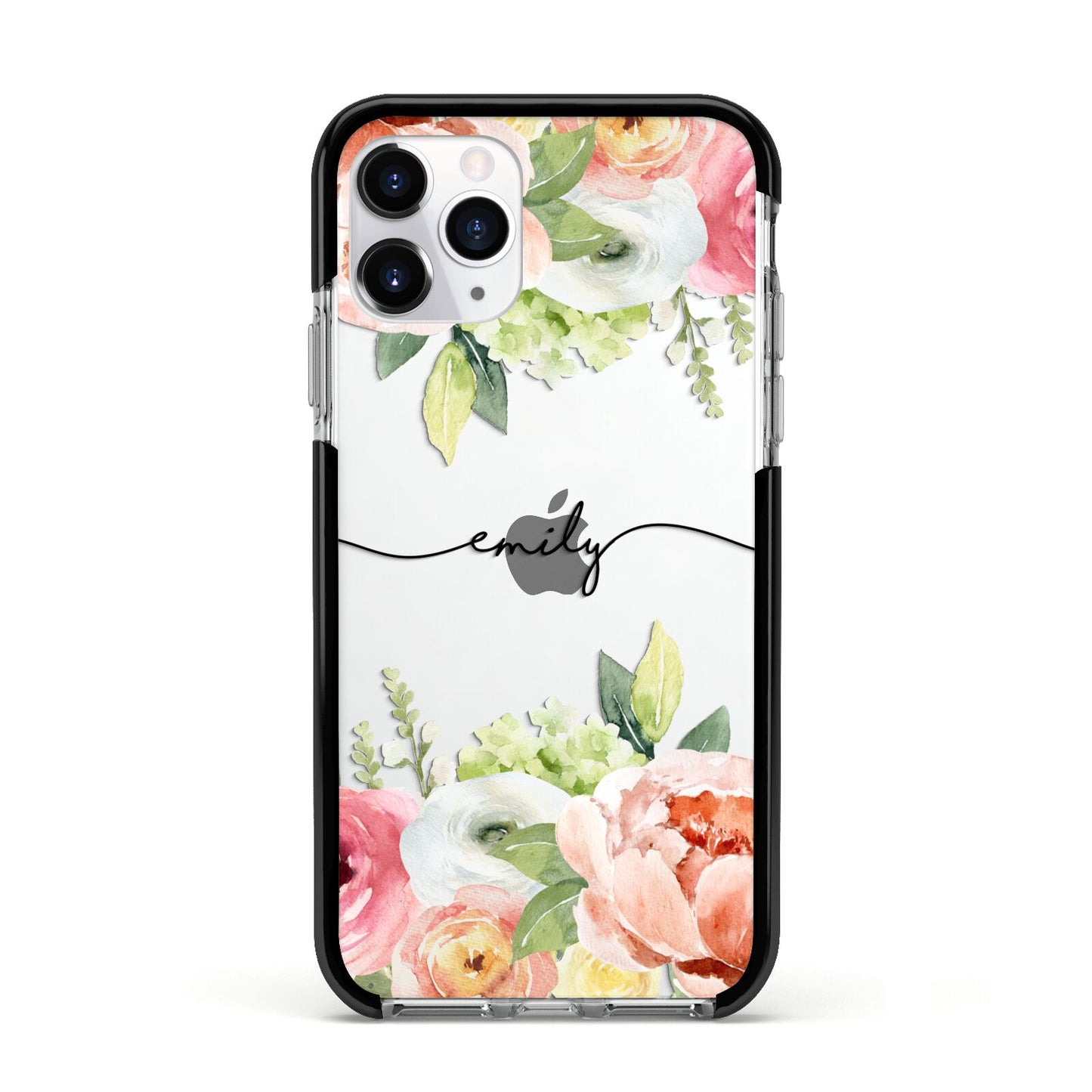 Personalised Flowers Apple iPhone 11 Pro in Silver with Black Impact Case