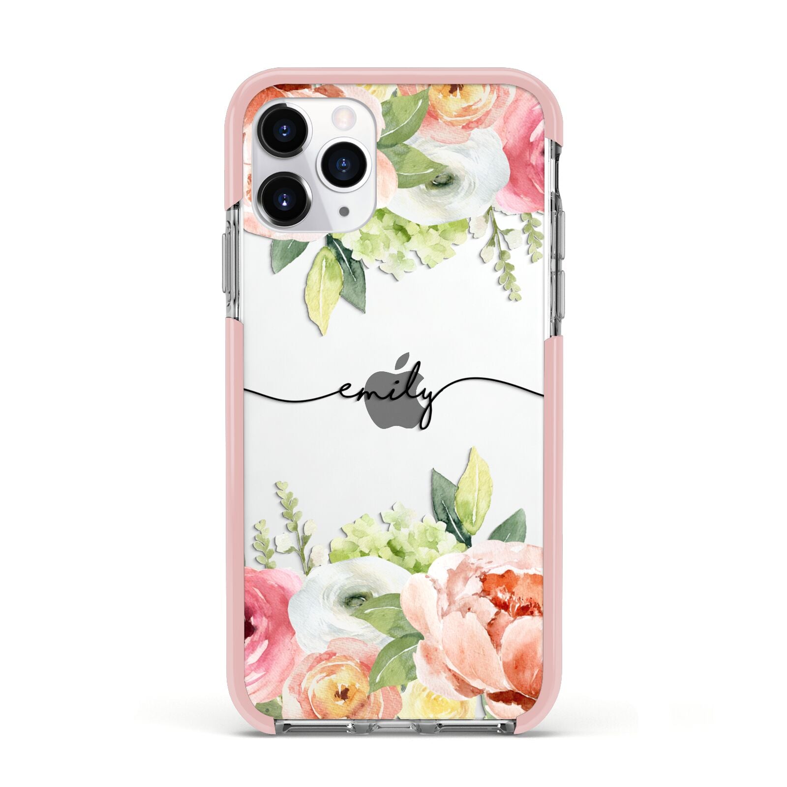 Personalised Flowers Apple iPhone 11 Pro in Silver with Pink Impact Case