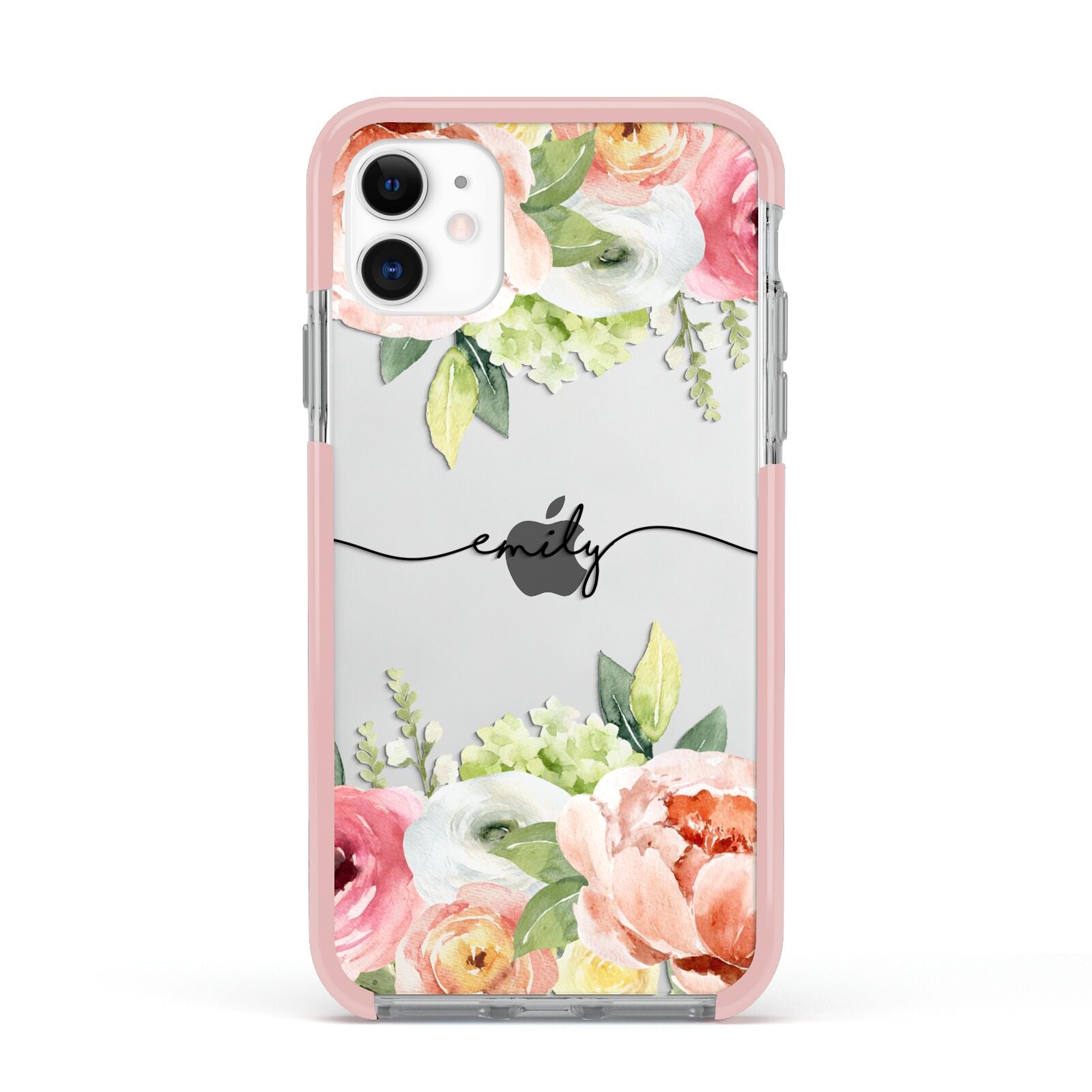 Personalised Flowers Apple iPhone 11 in White with Pink Impact Case