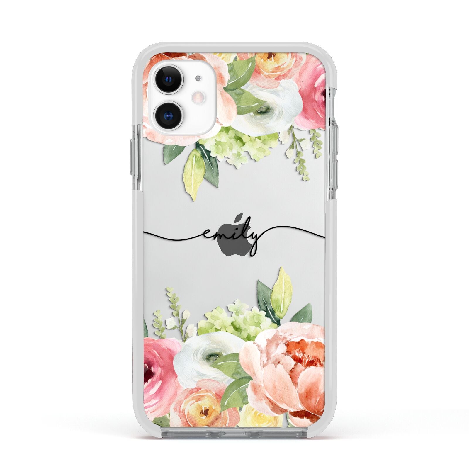 Personalised Flowers Apple iPhone 11 in White with White Impact Case