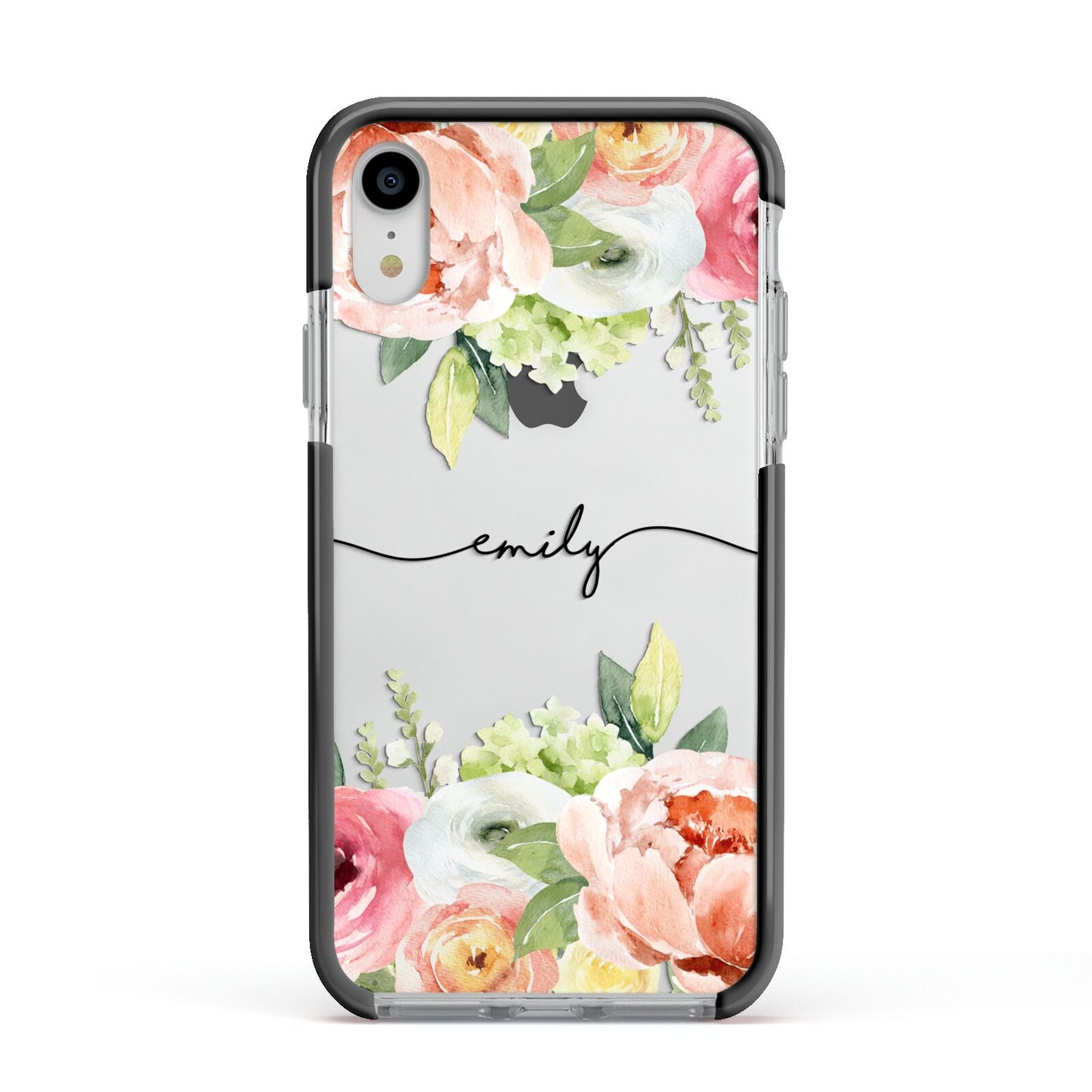 Personalised Flowers Apple iPhone XR Impact Case Black Edge on Silver Phone