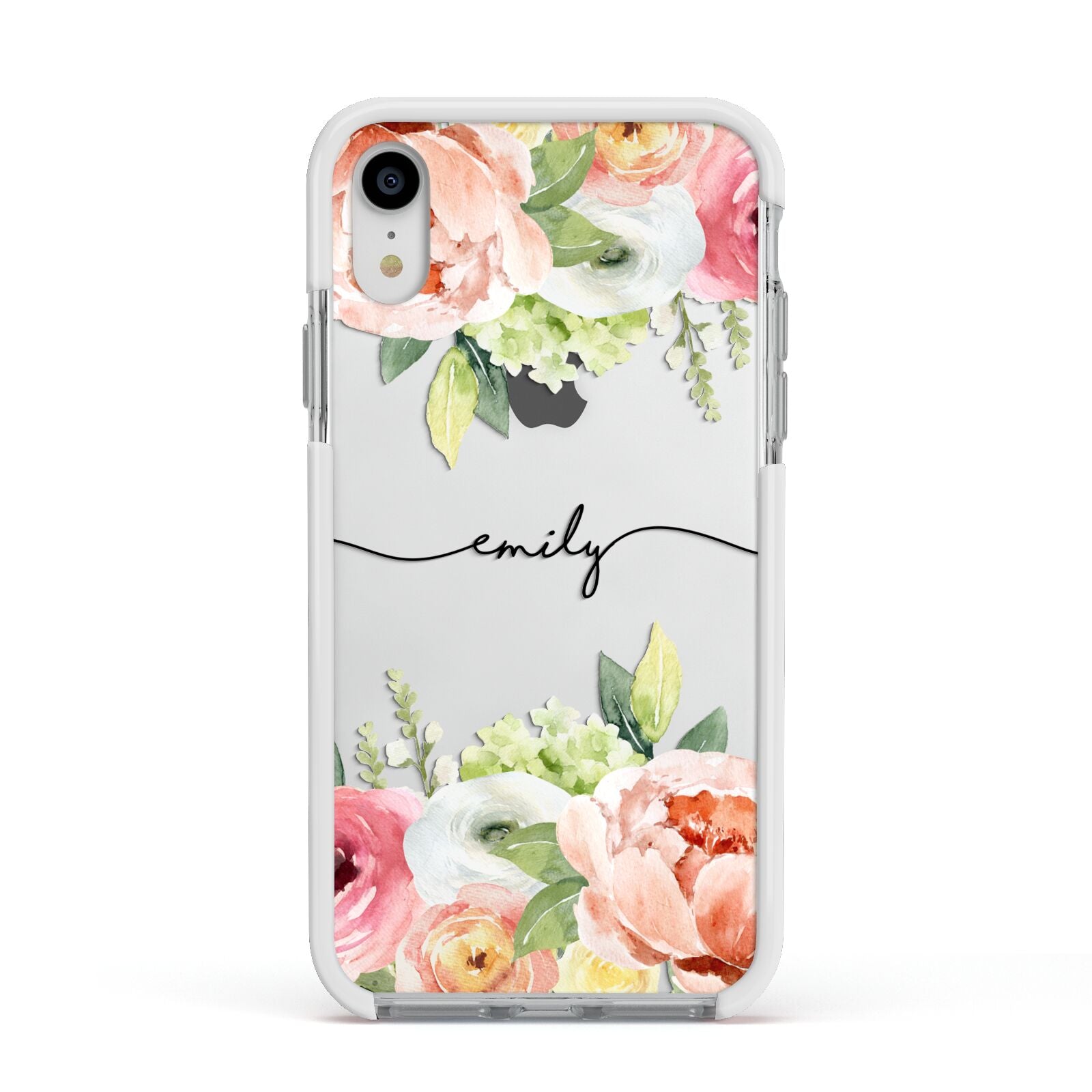 Personalised Flowers Apple iPhone XR Impact Case White Edge on Silver Phone