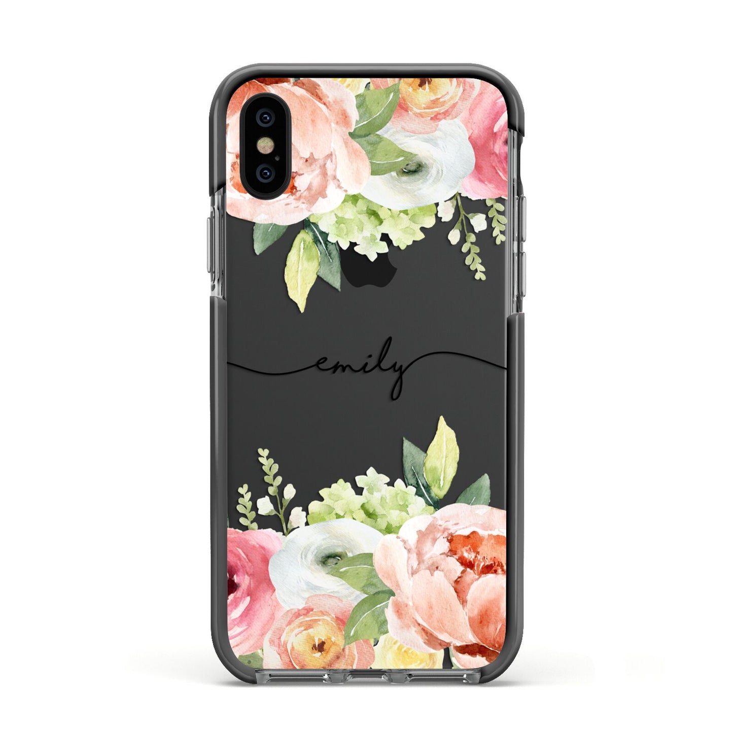 Personalised Flowers Apple iPhone Xs Impact Case Black Edge on Black Phone