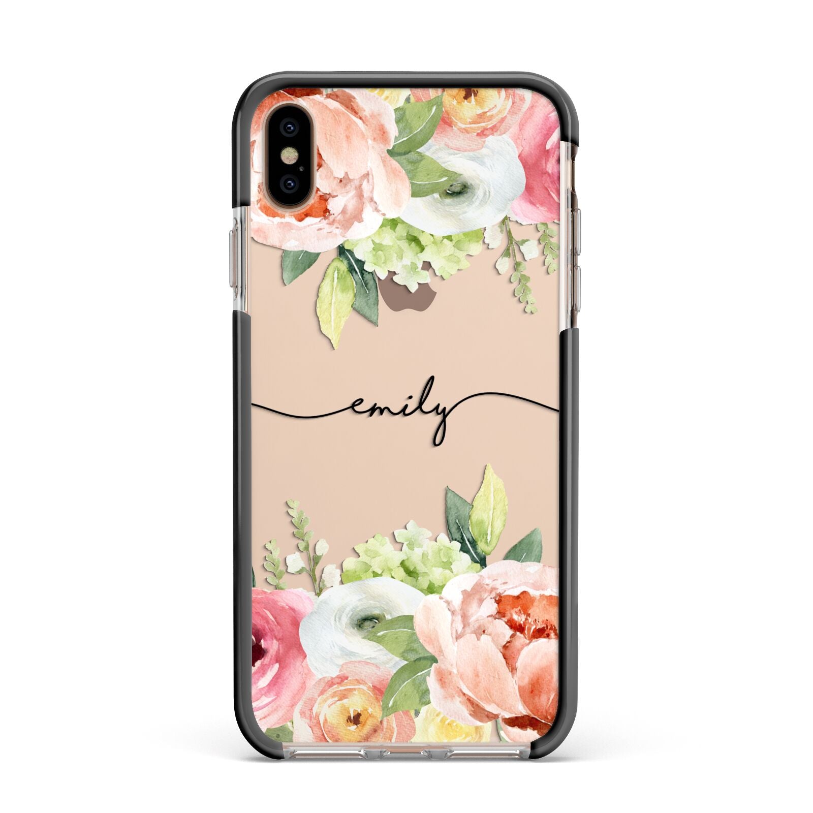 Personalised Flowers Apple iPhone Xs Max Impact Case Black Edge on Gold Phone