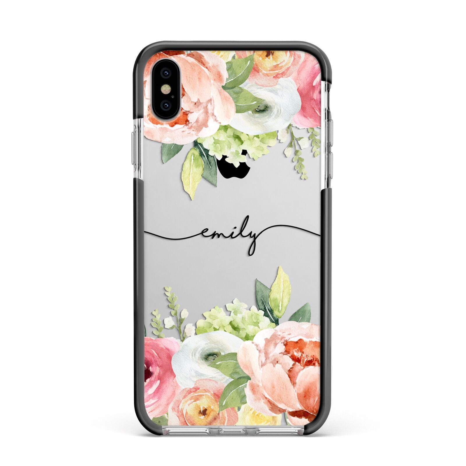 Personalised Flowers Apple iPhone Xs Max Impact Case Black Edge on Silver Phone