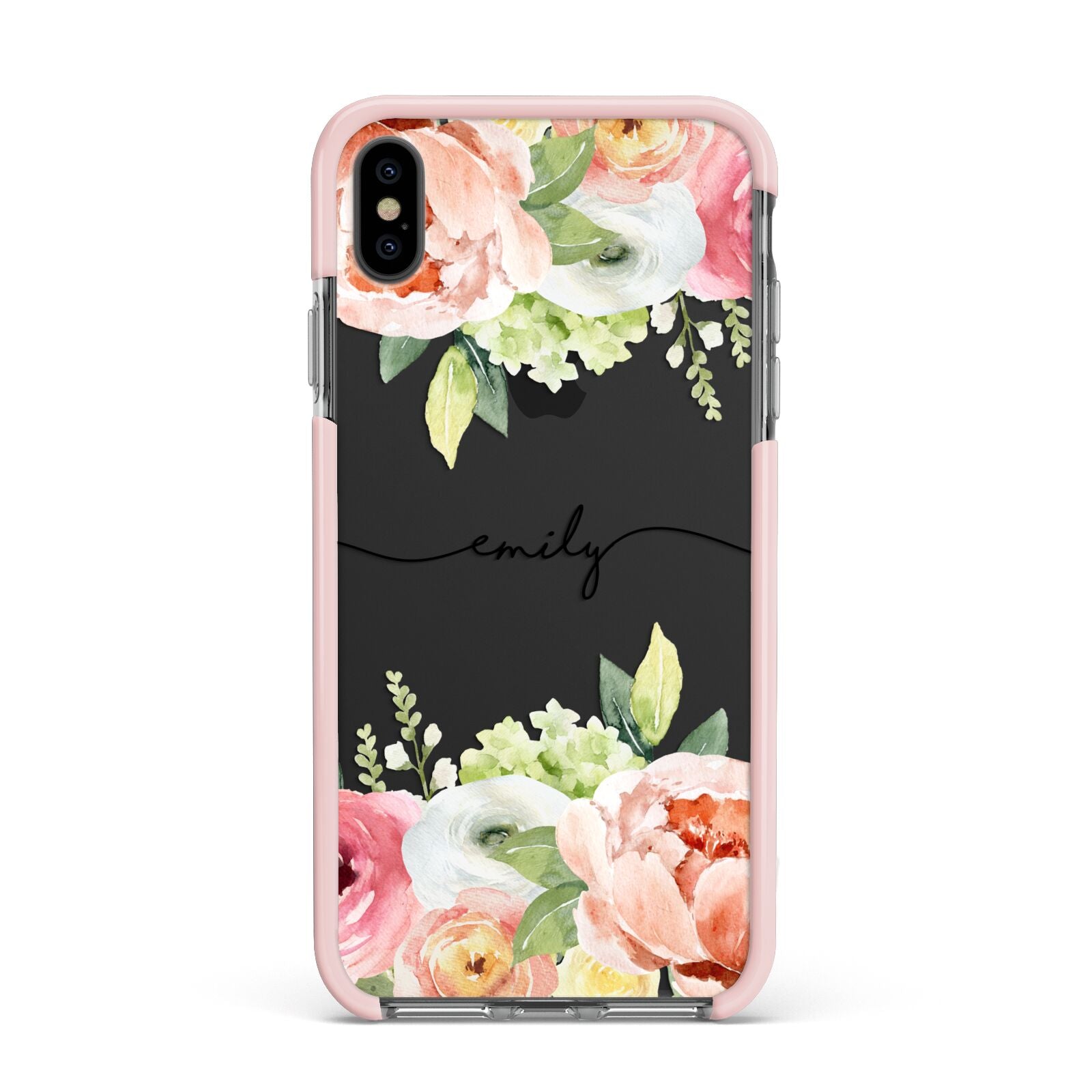 Personalised Flowers Apple iPhone Xs Max Impact Case Pink Edge on Black Phone