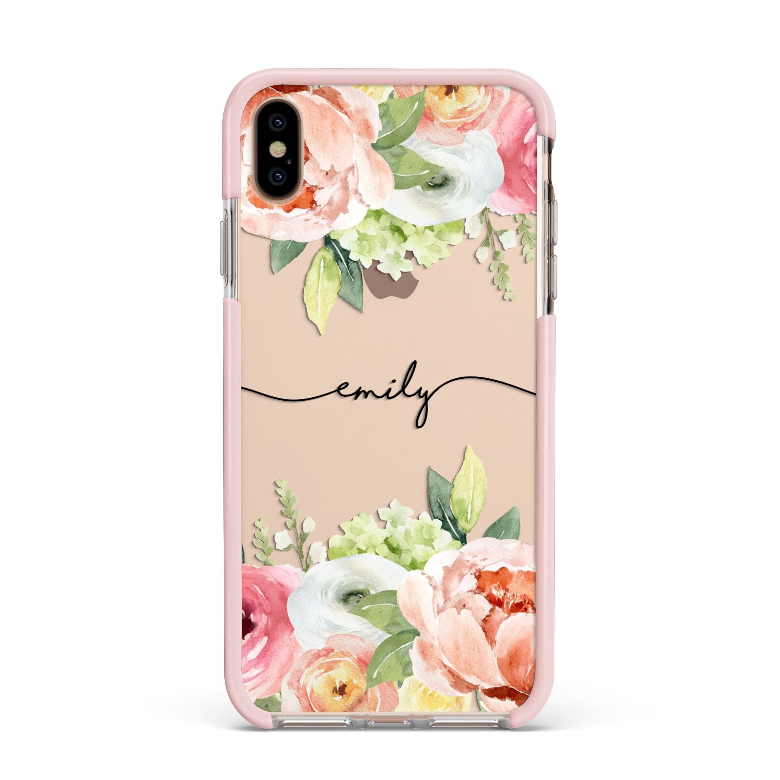 Personalised Flowers Apple iPhone Xs Max Impact Case Pink Edge on Gold Phone