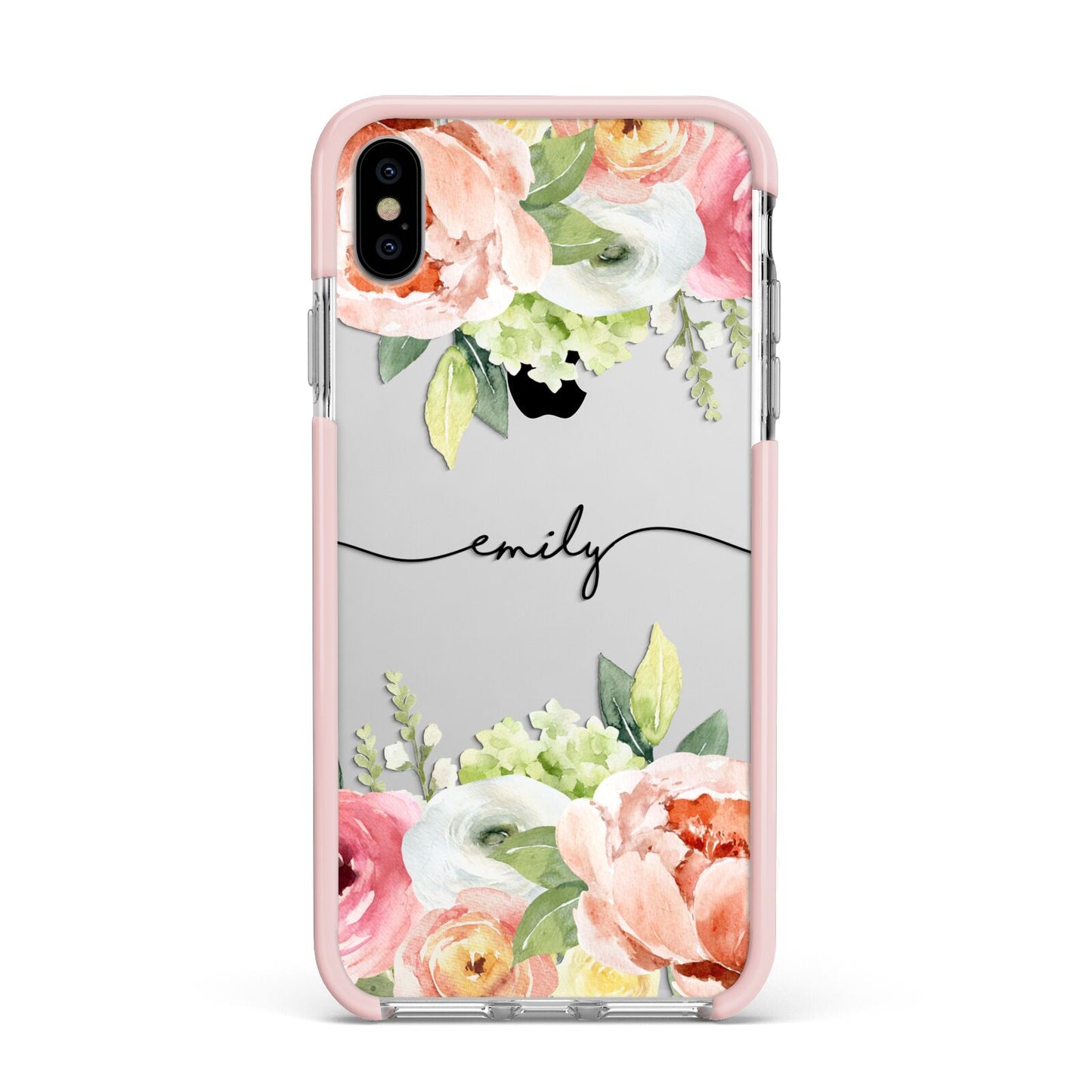 Personalised Flowers Apple iPhone Xs Max Impact Case Pink Edge on Silver Phone